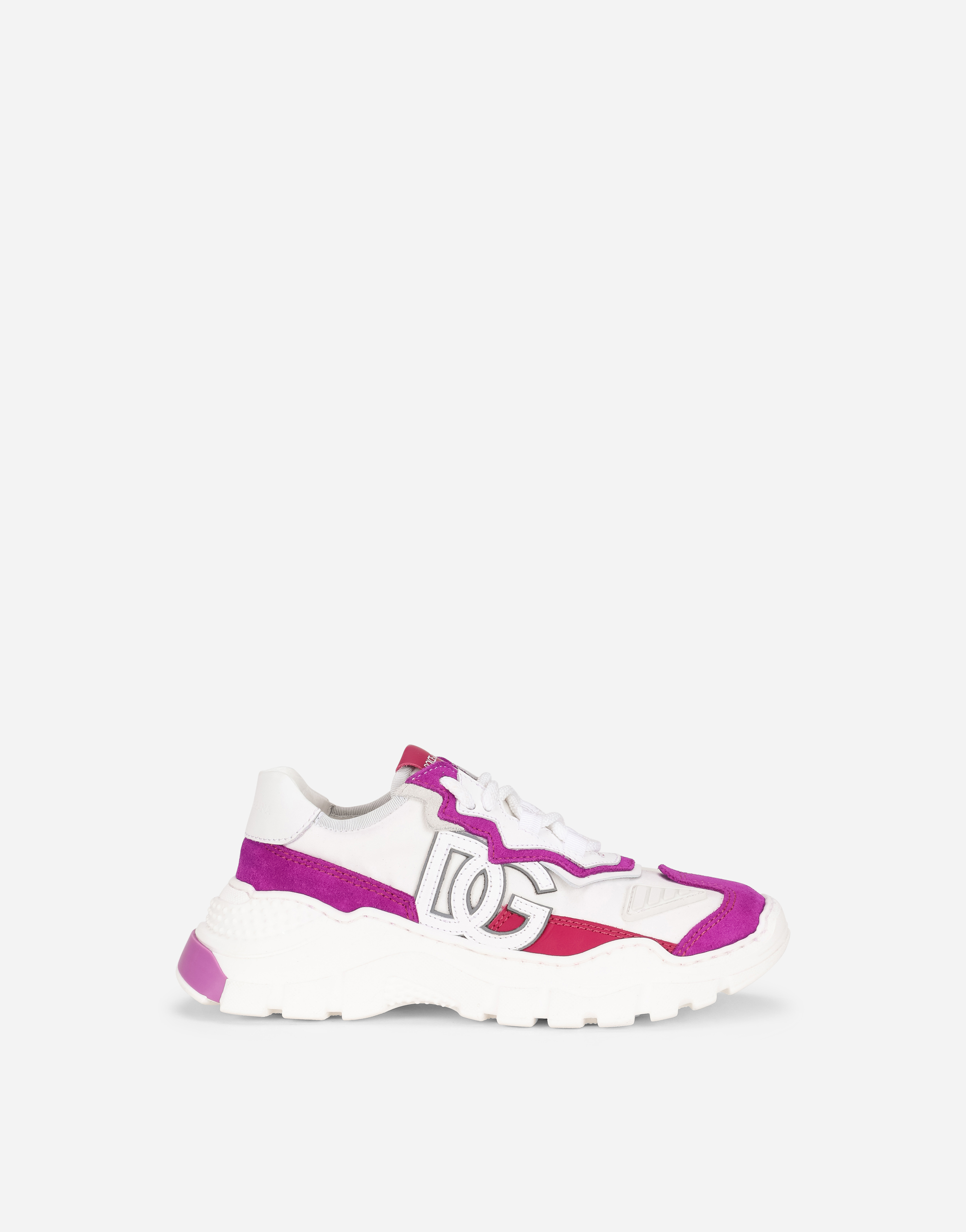 Nylon and leather Daymaster sneakers with DG logo in White/Fuchsia