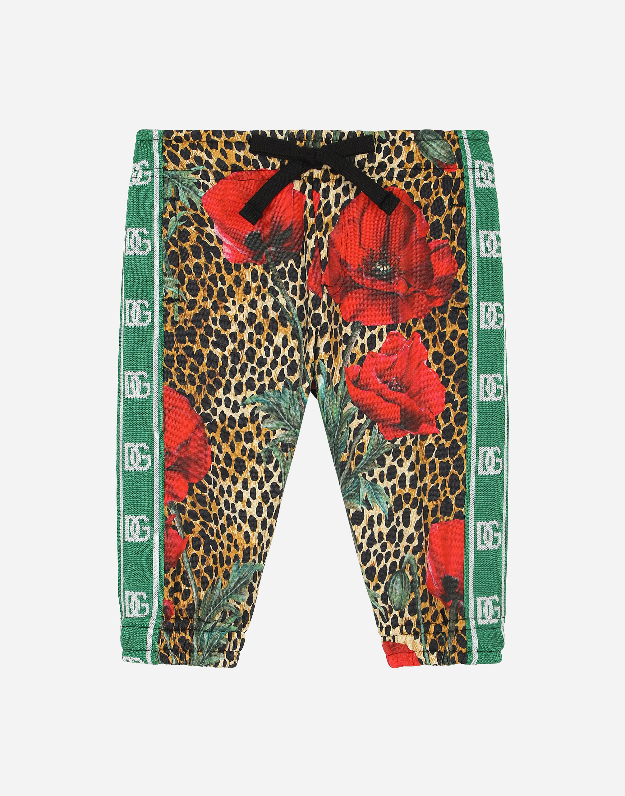 Jogging pants with ocelot and poppy print in Multicolor