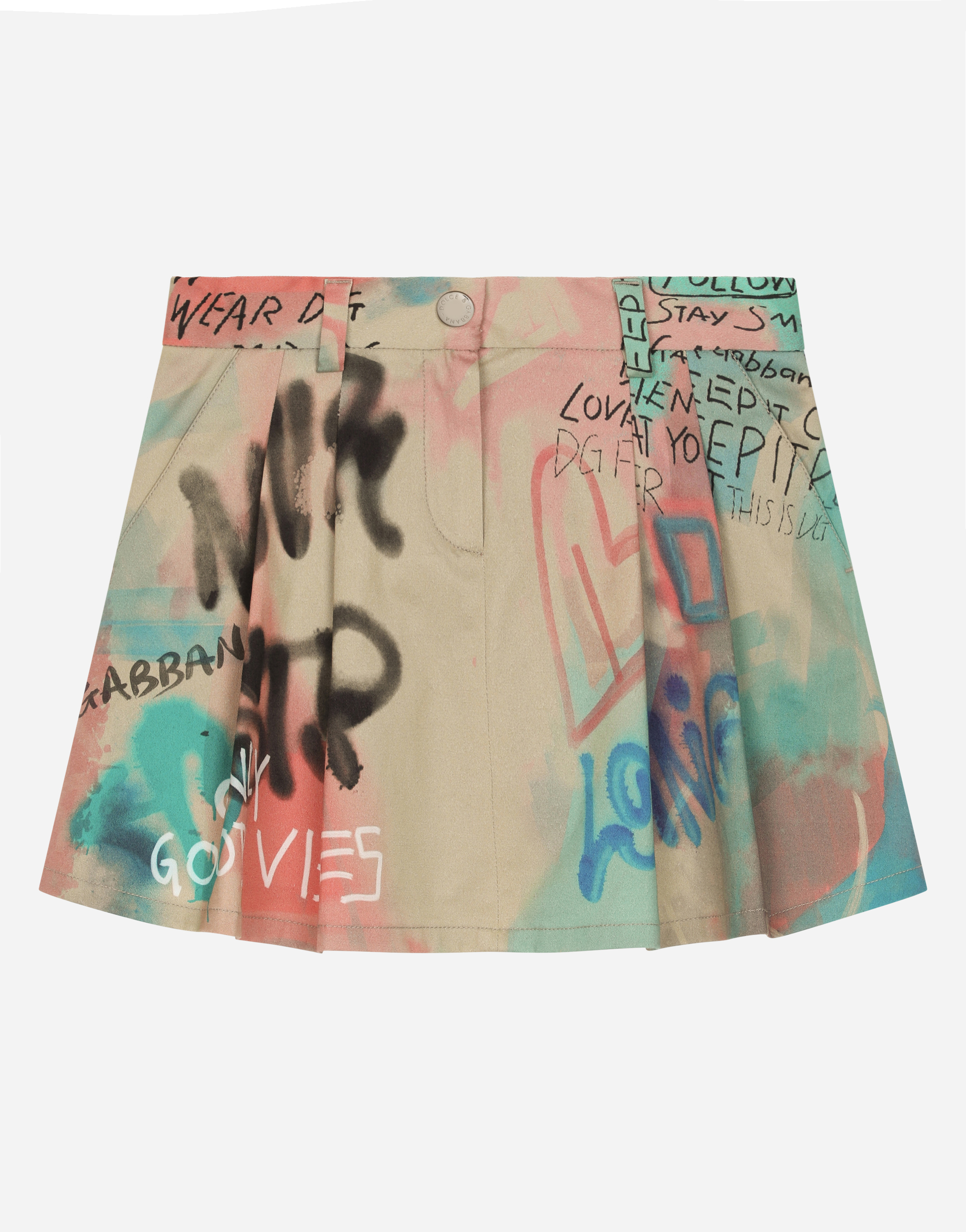 Short drill skirt with graffiti print in Multicolor