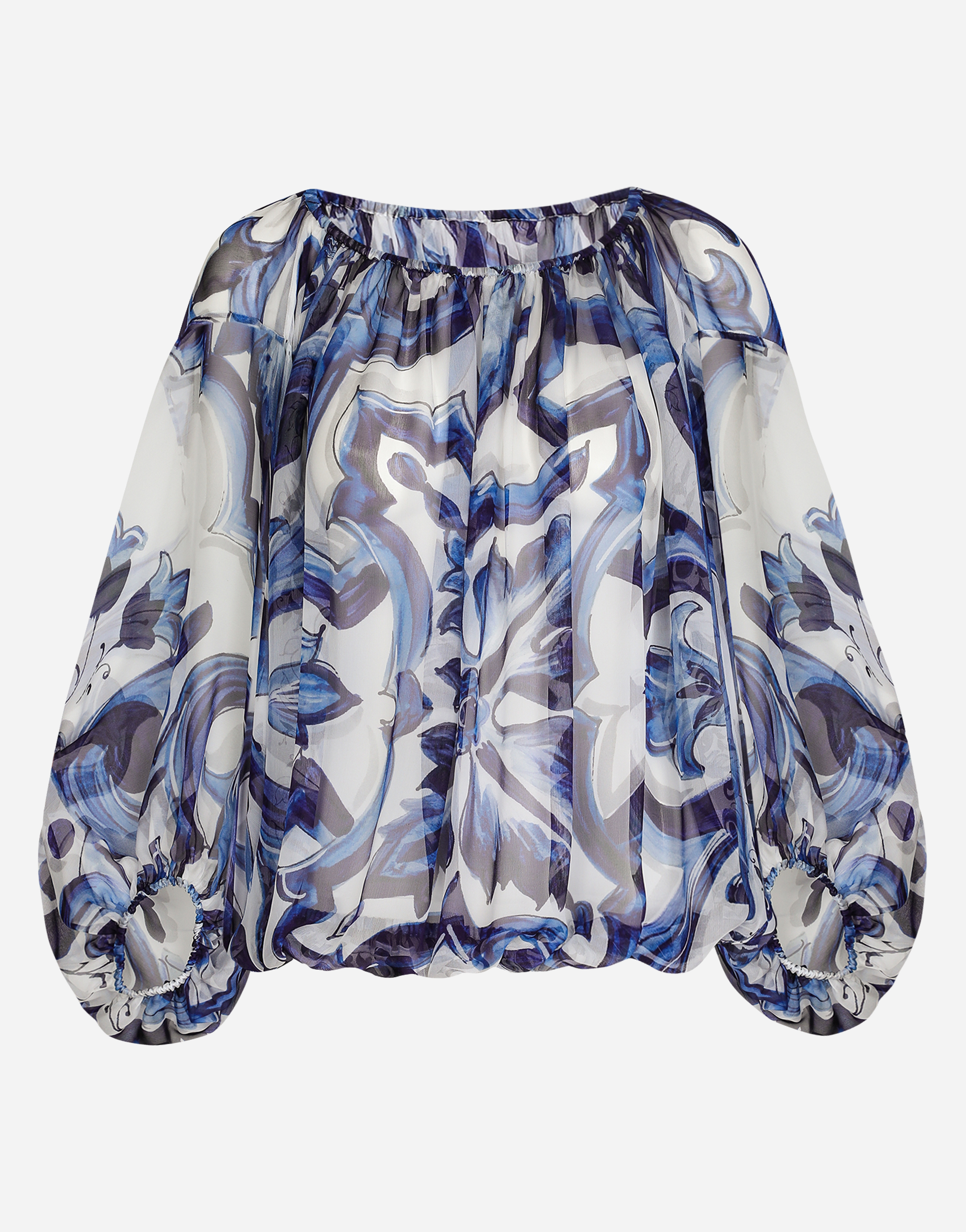 Majolica-print chiffon blouse in Multicolor