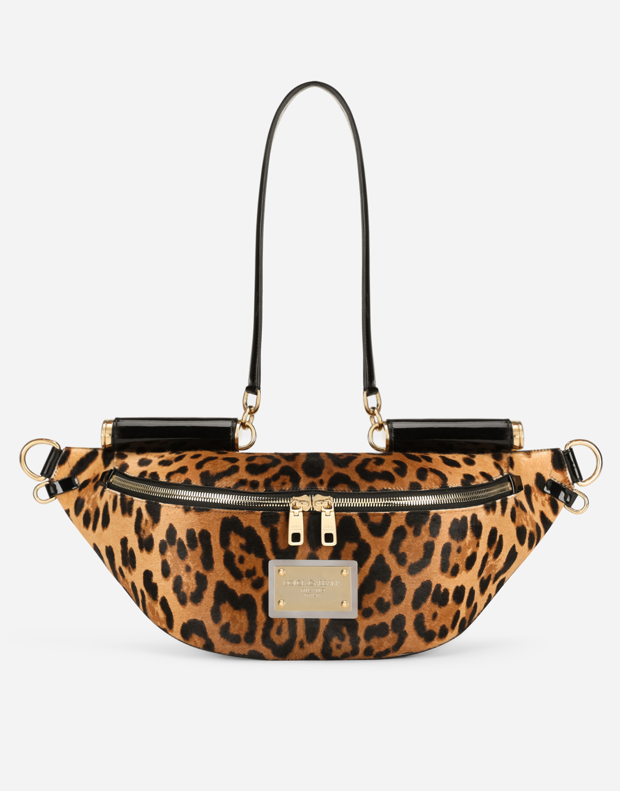 Dolce & Gabbana Small 90s Sicily Belt Bag In Leopard-print Pony Hair With Branded Plate In Animal Print