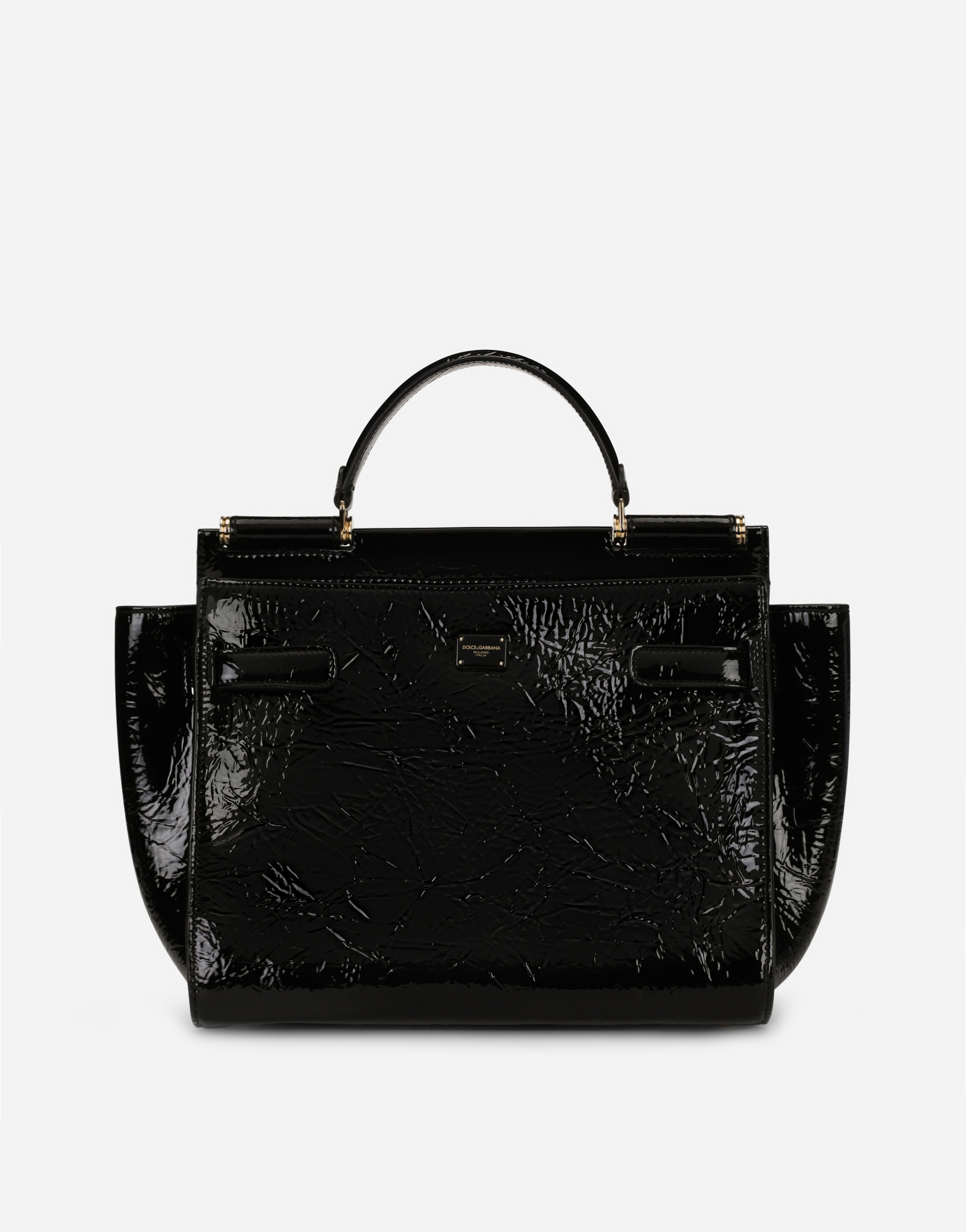 Large Sicily 62 Soft bag in creased patent leather in Black