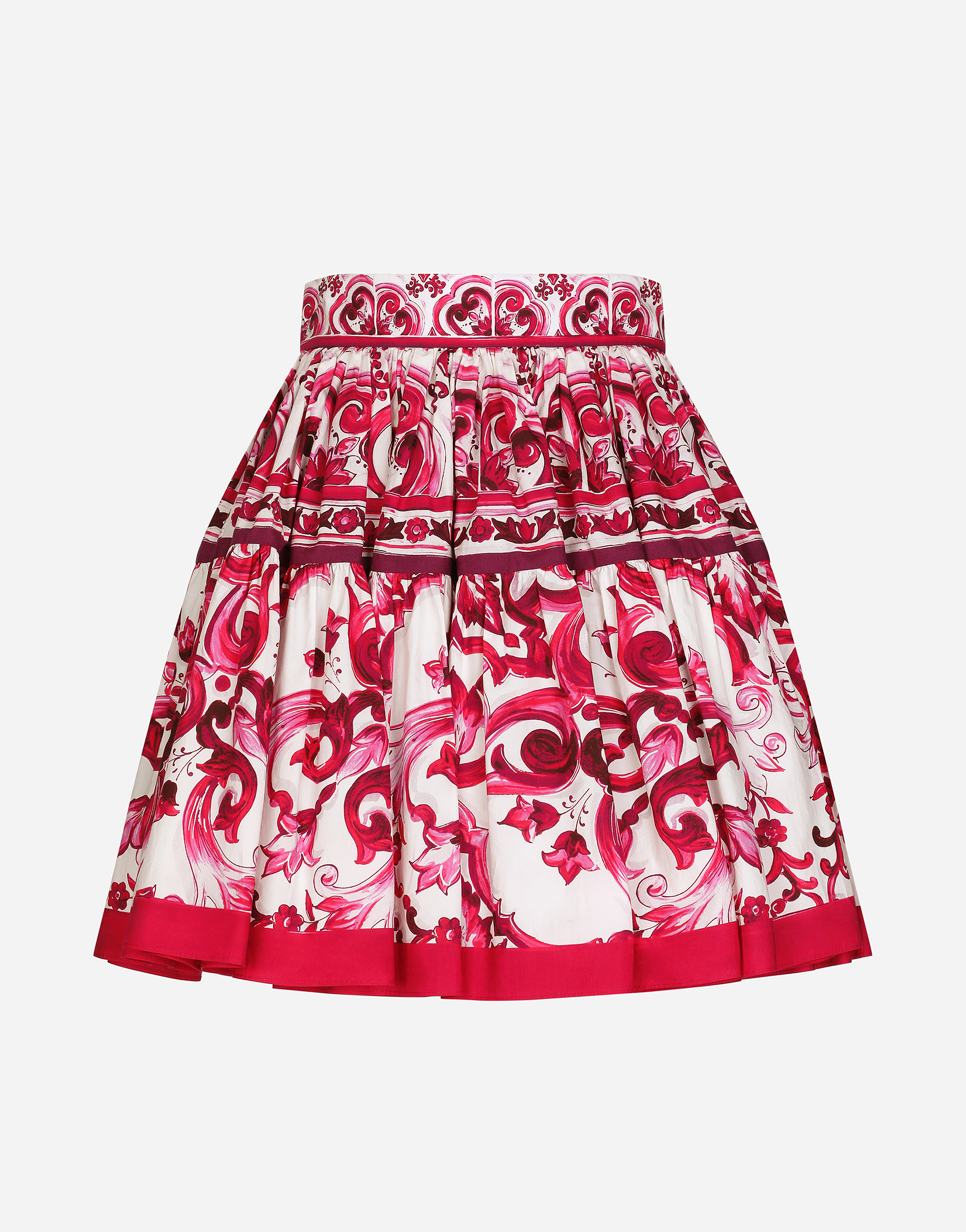 Short Majolica-print poplin skirt in Multicolor