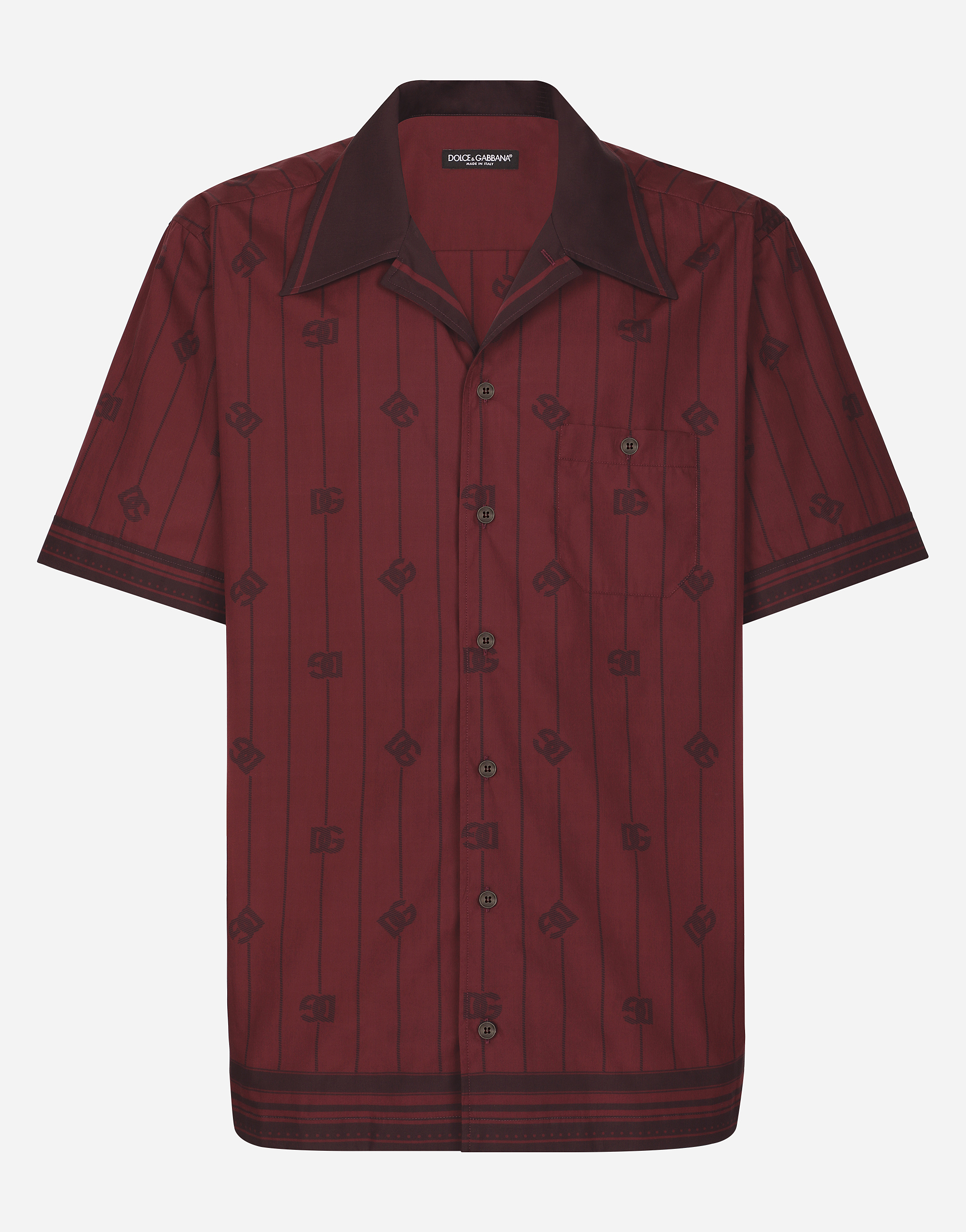 Striped-print cotton Hawaiian shirt with DG logo in Bordeaux