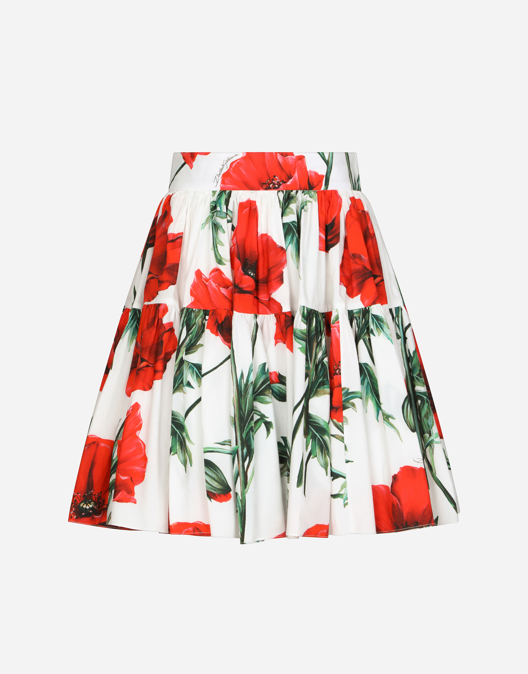 Poppy-print poplin miniskirt in Multicolor