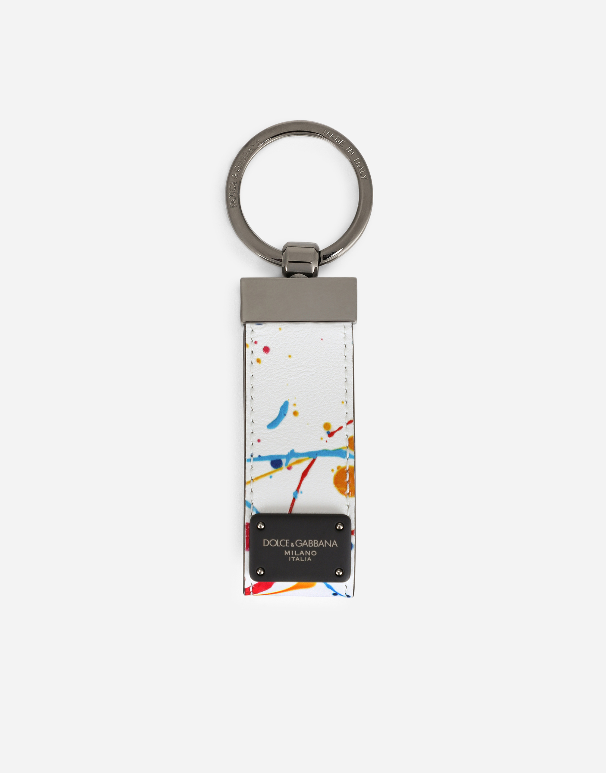 Printed calfskin key chain in Multicolor