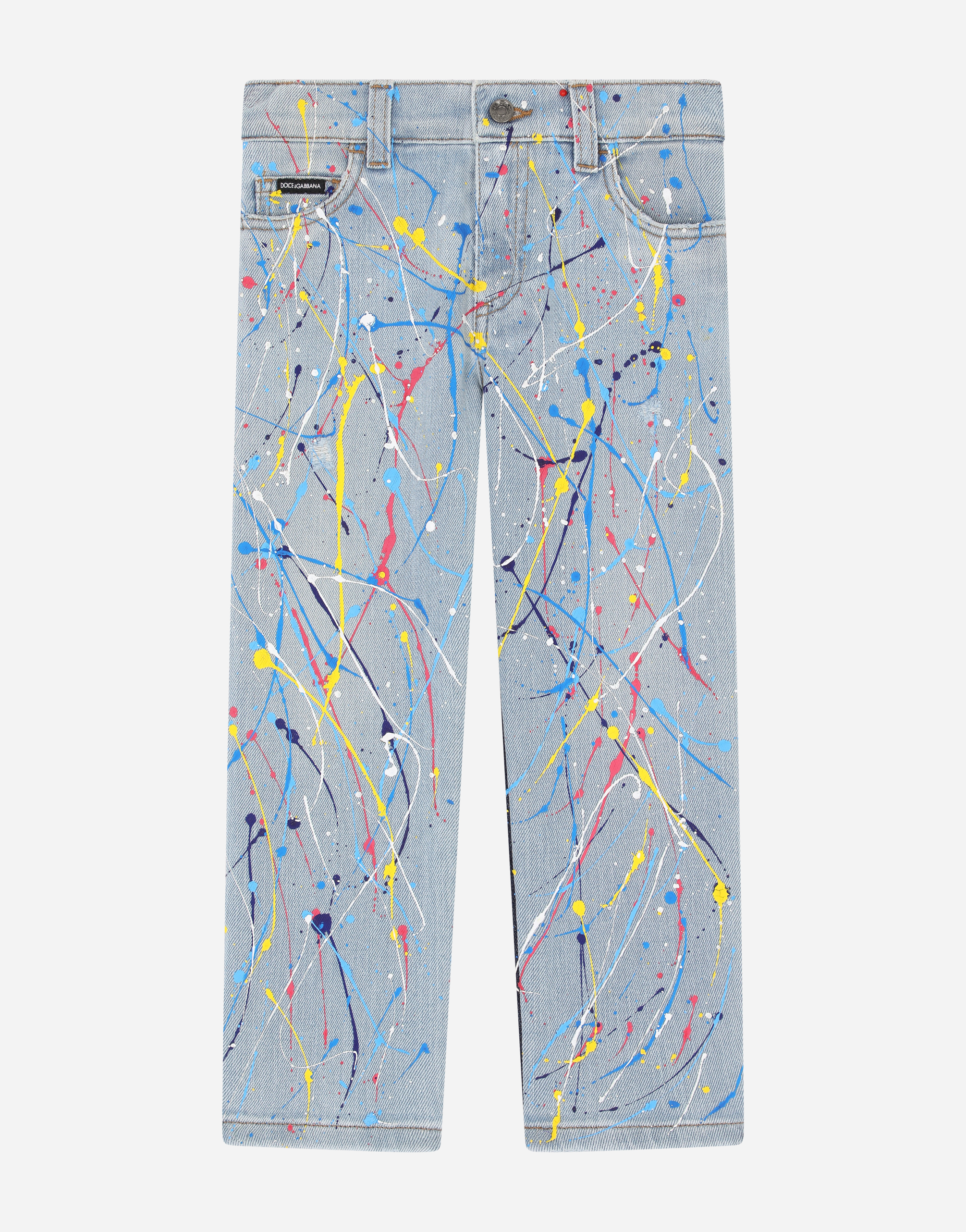 Dad-fit stretch jeans with color splash print in Multicolor