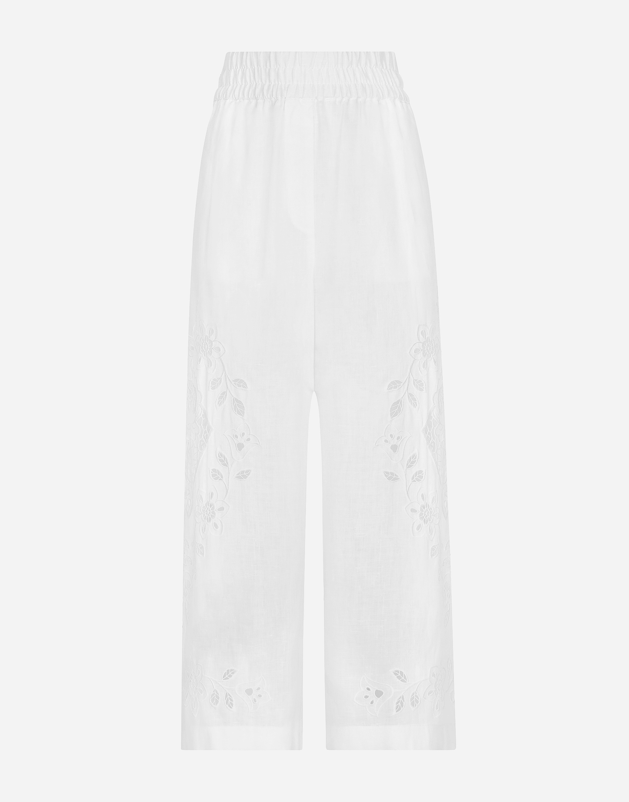 Linen pants with embroidery in White