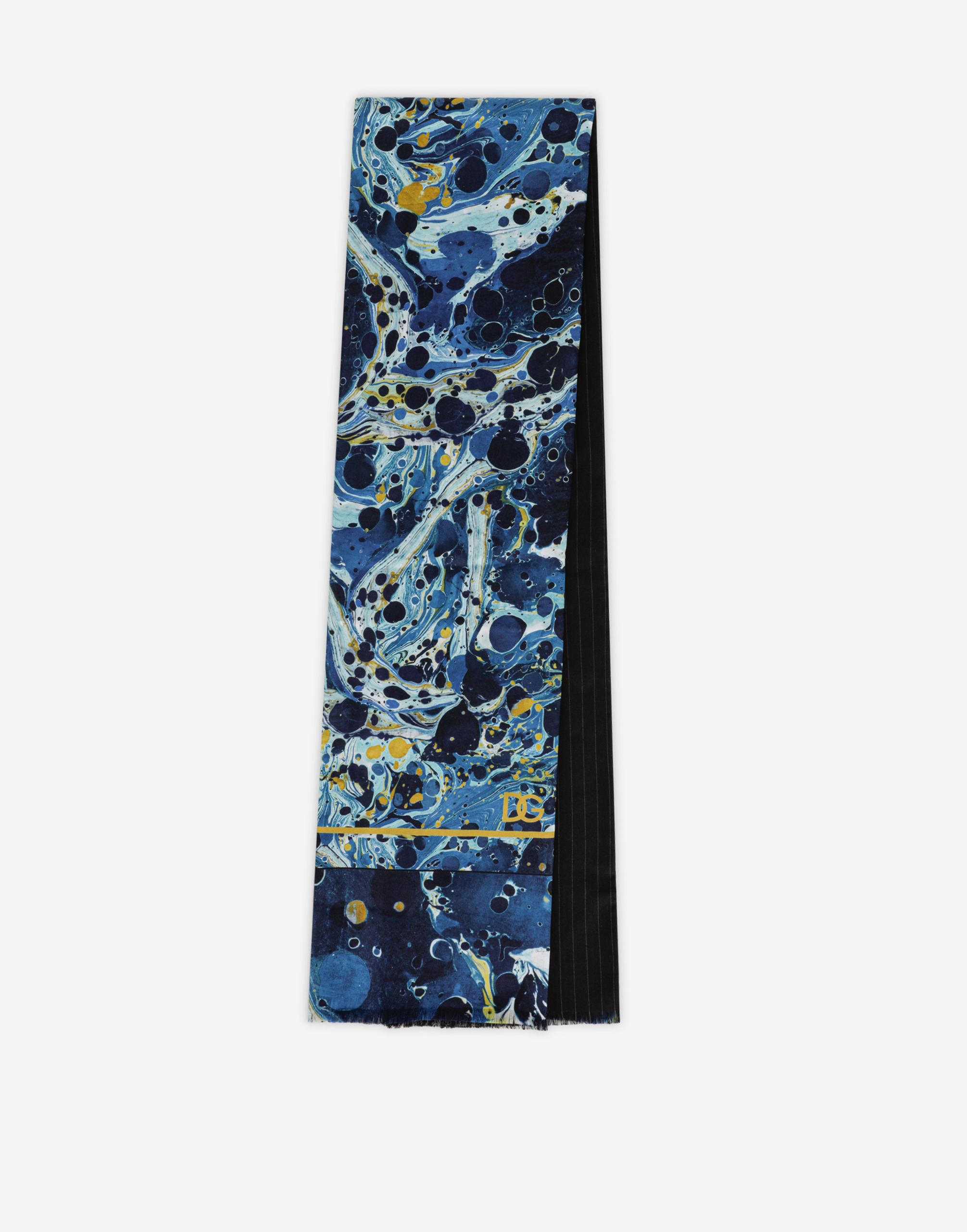 Silk scarf with blue marbled print in Multicolor