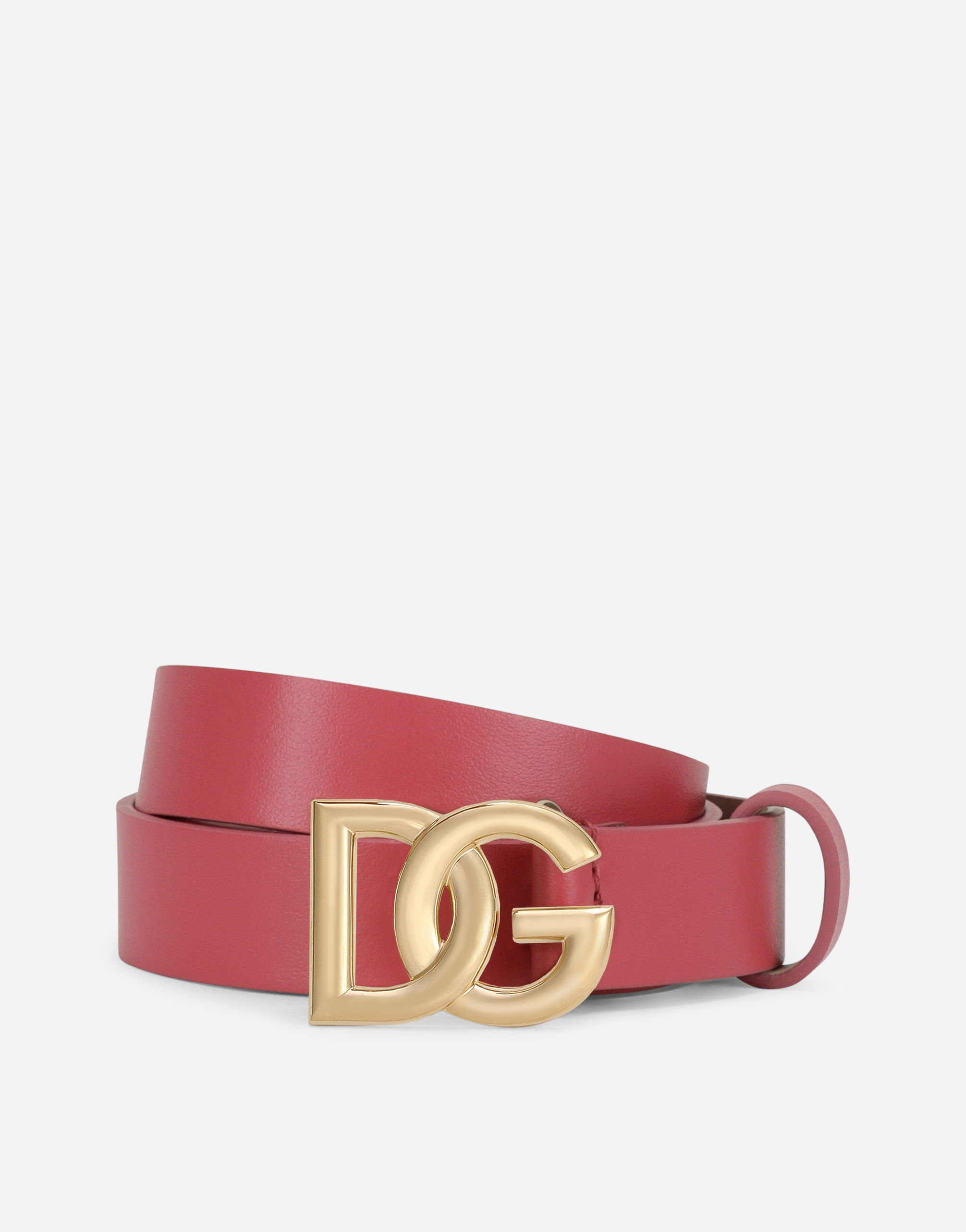 Calfskin nappa leather belt with DG logo in Fuchsia