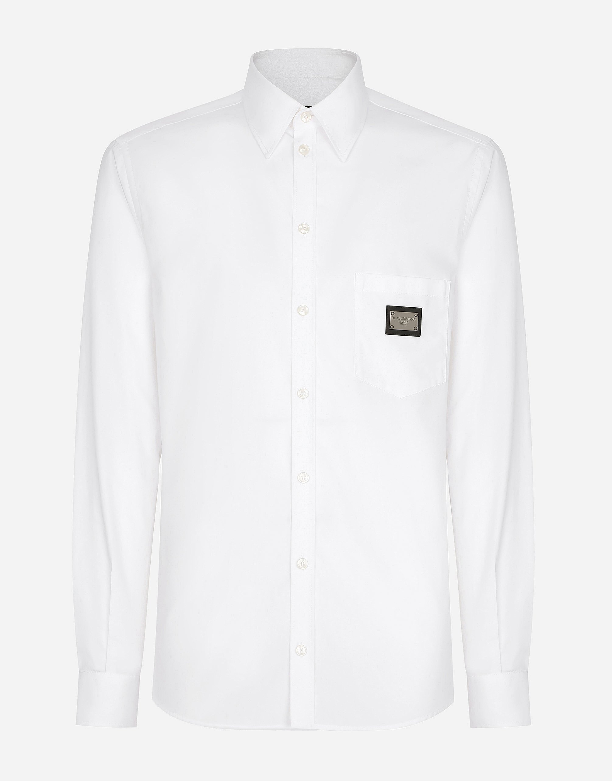 Cotton Martini-fit shirt with branded tag in White