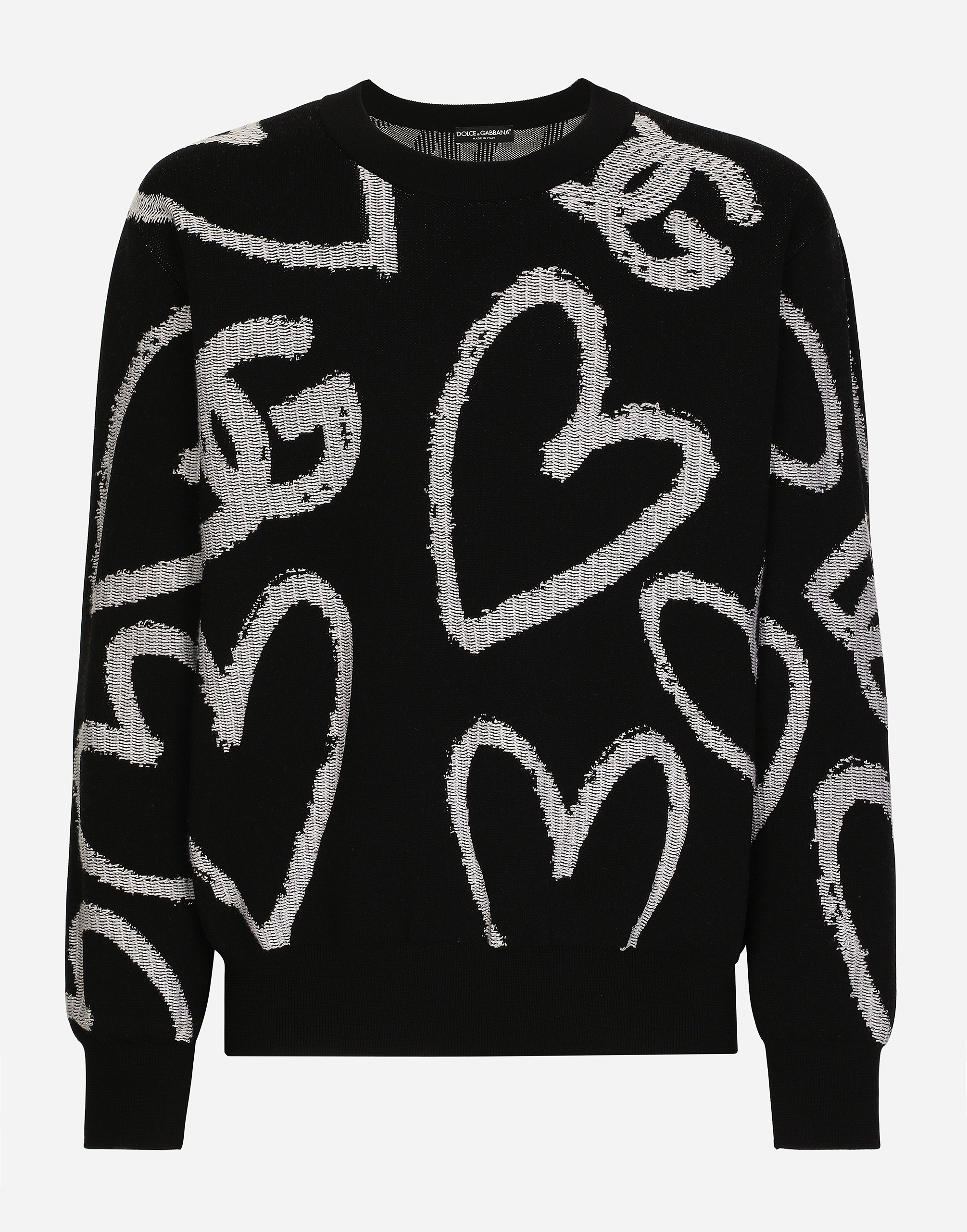 Round-neck jacquard sweater with DG heart detailing in Multicolor