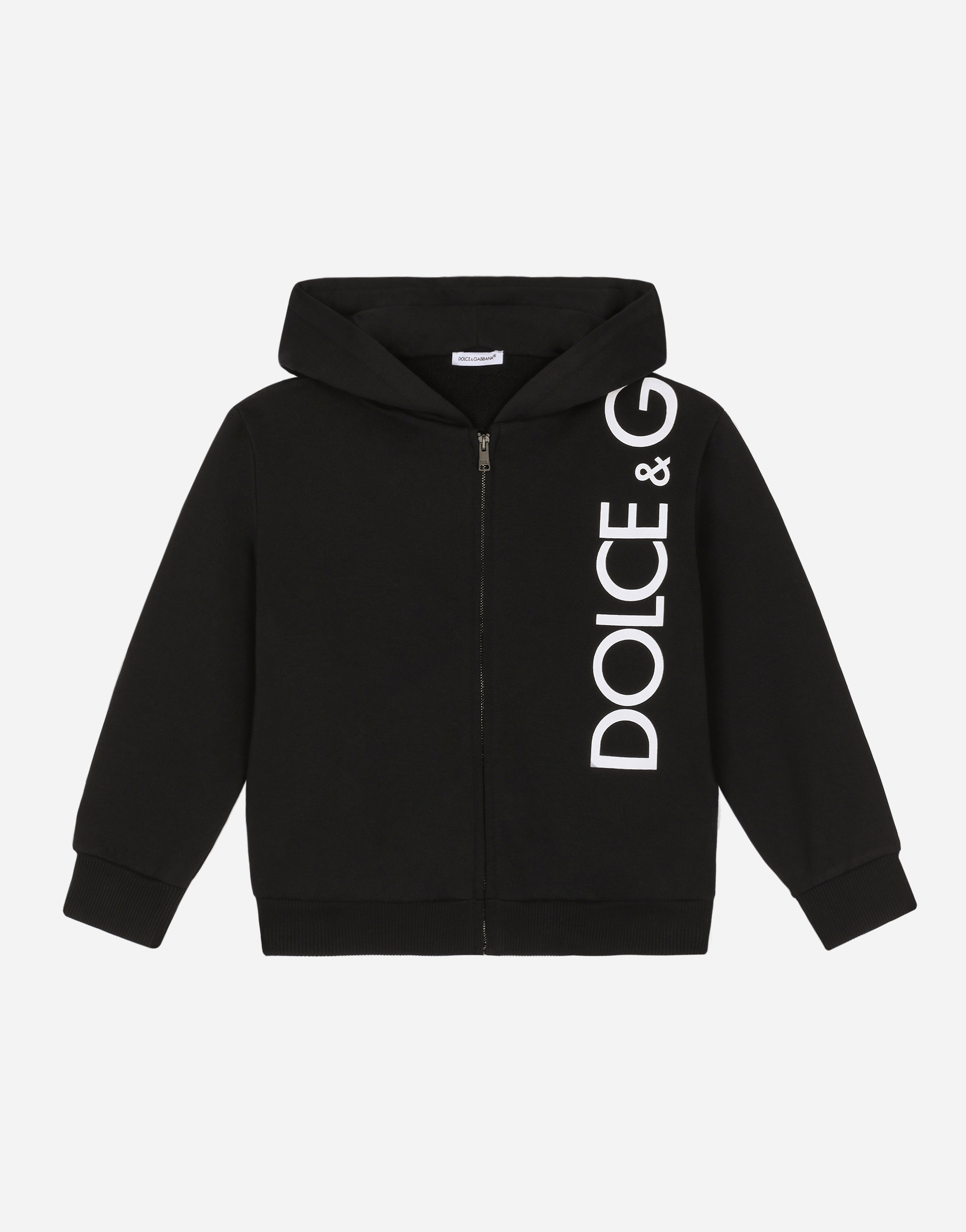 Zip-up jersey hoodie with logo print in Black