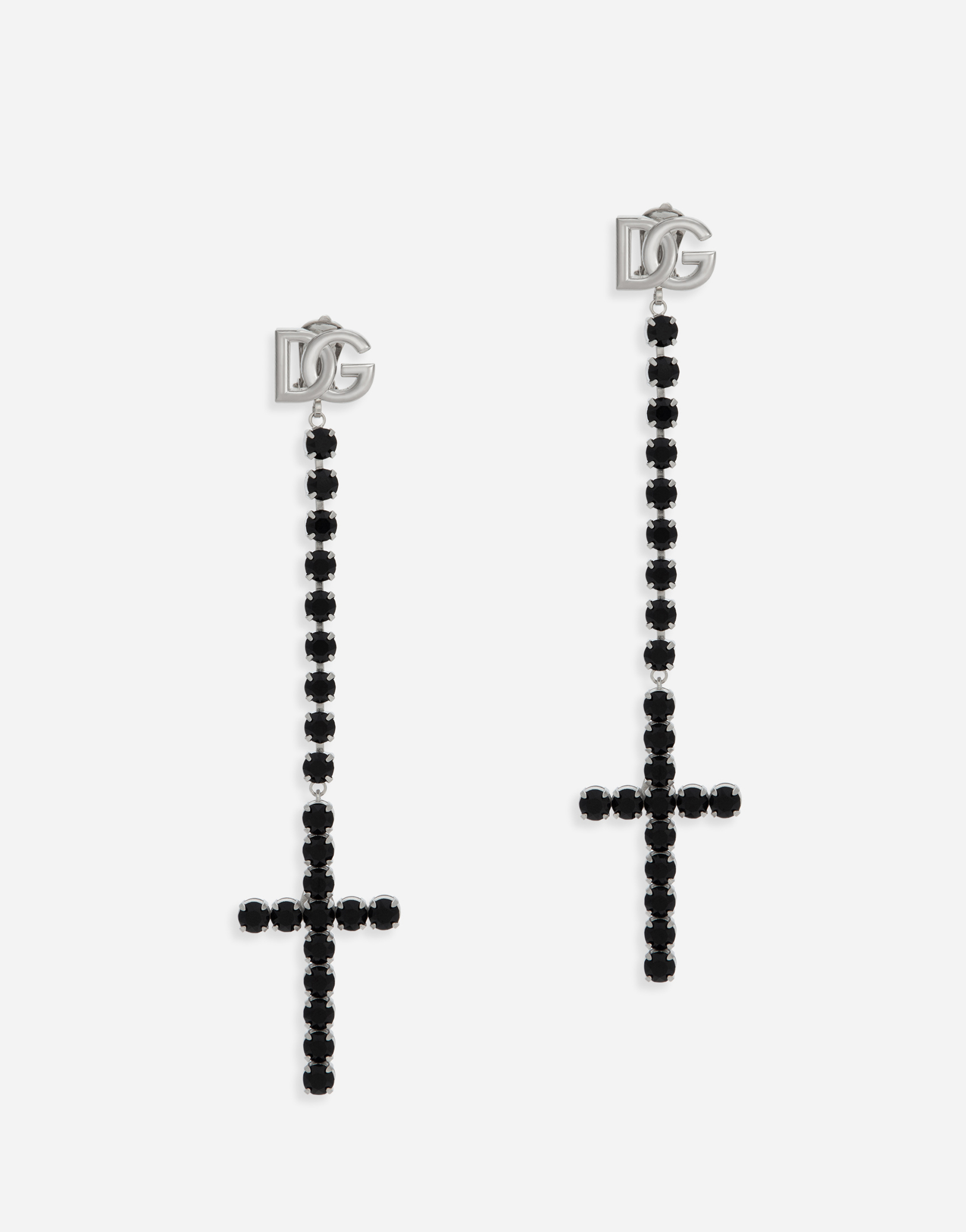 KIM DOLCE&GABBANA Long earrings with rhinestone-detailed crosses in Black
