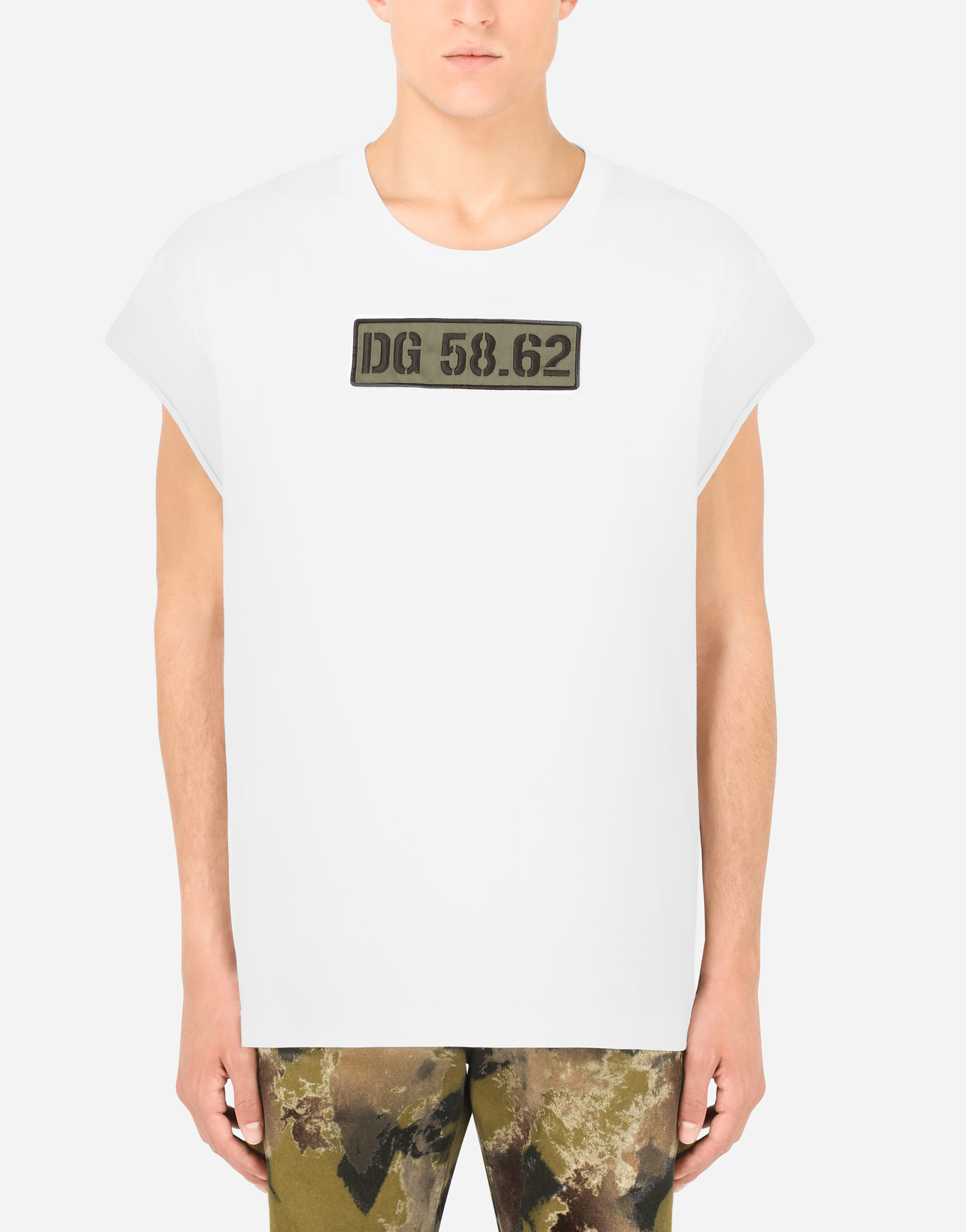 Cotton T-shirt with DG patch in White