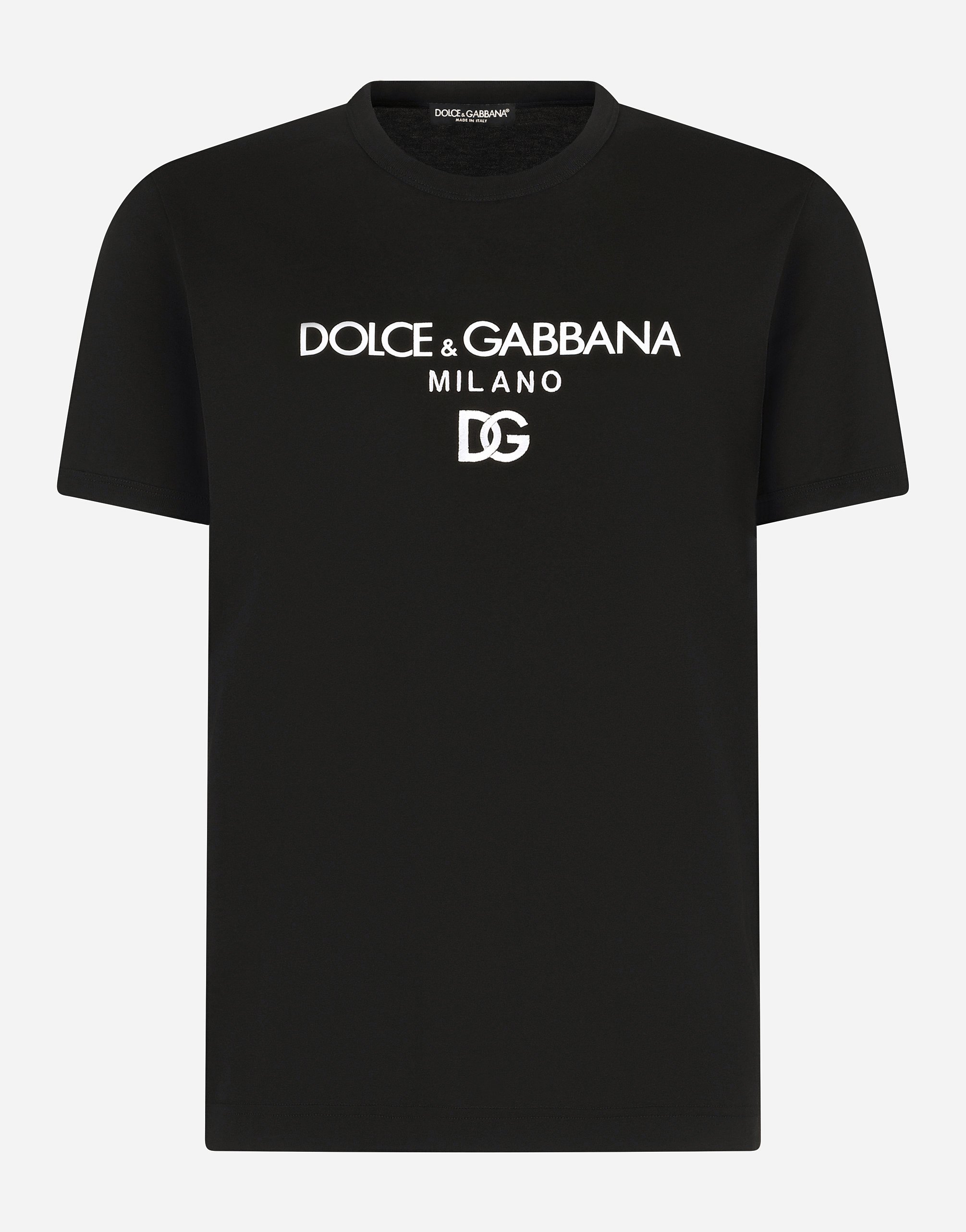 Cotton T-shirt with DG embroidery and patch in Black