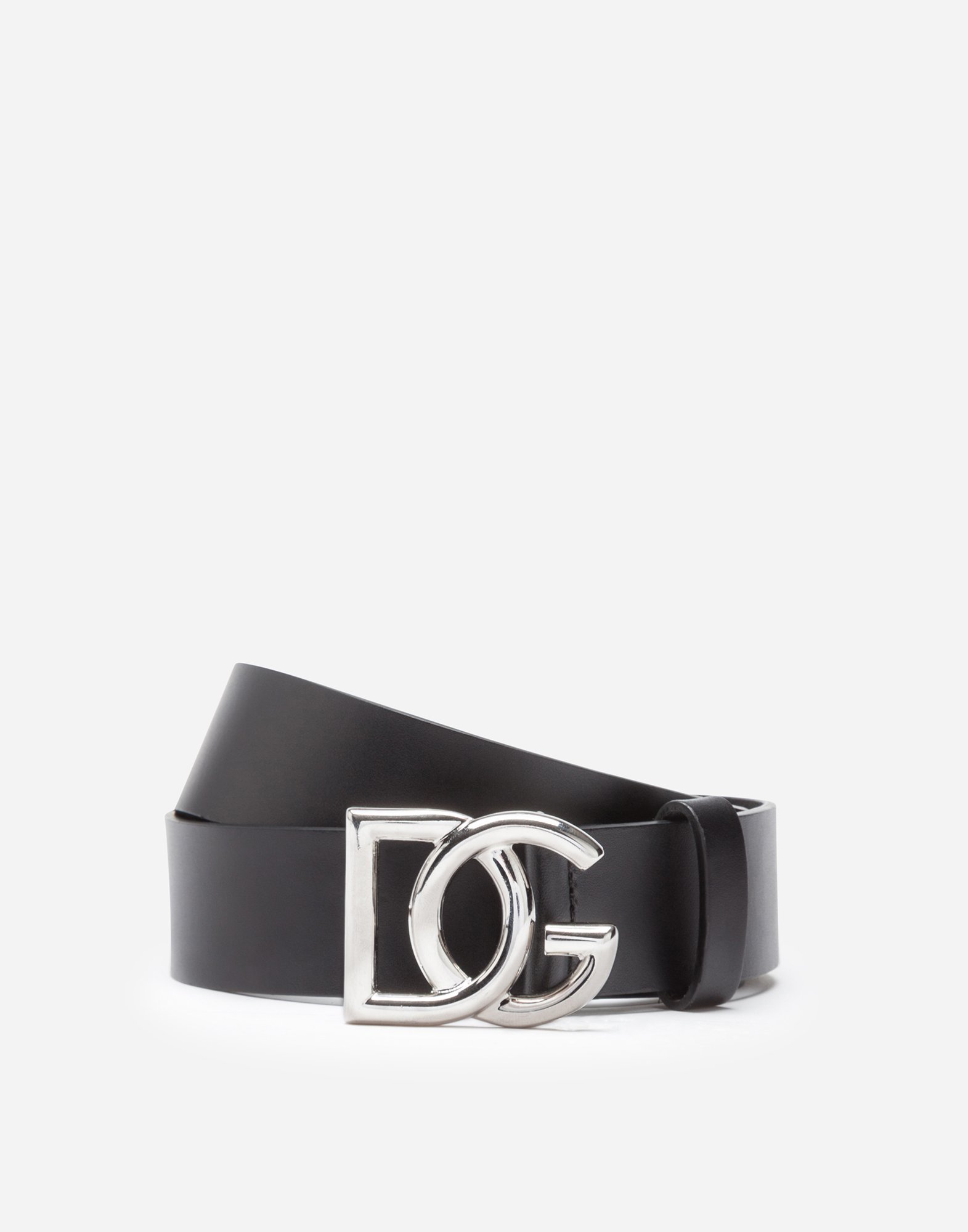 Leather belt with crossed DG logo in Black