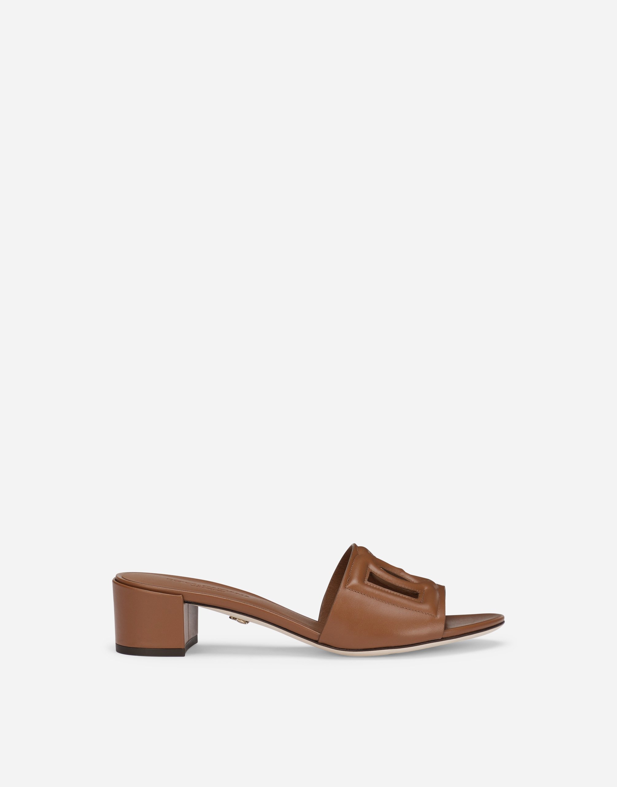 Calfskin mules with DG logo in Brown