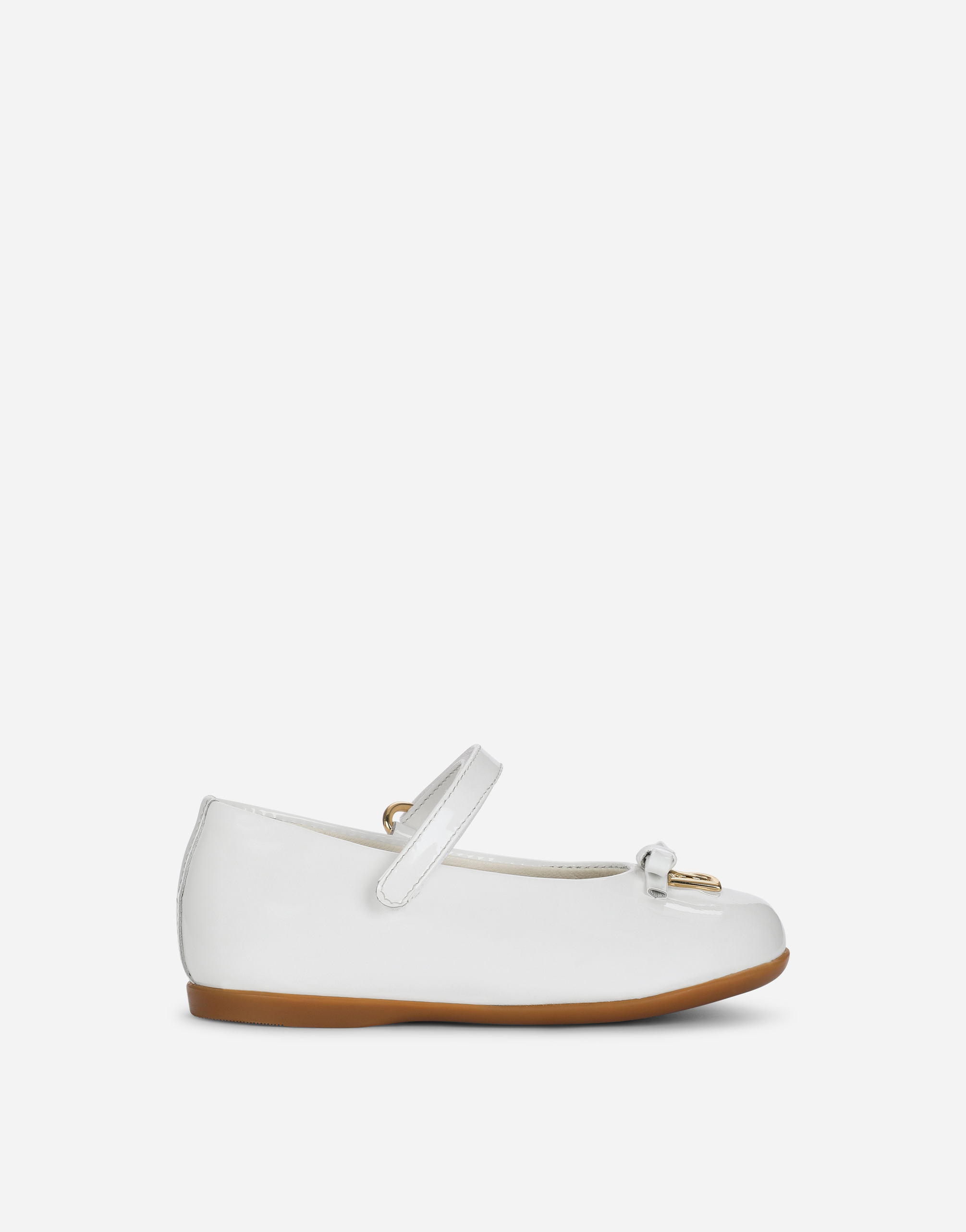 Patent leather ballet flats with strap and DG logo in White