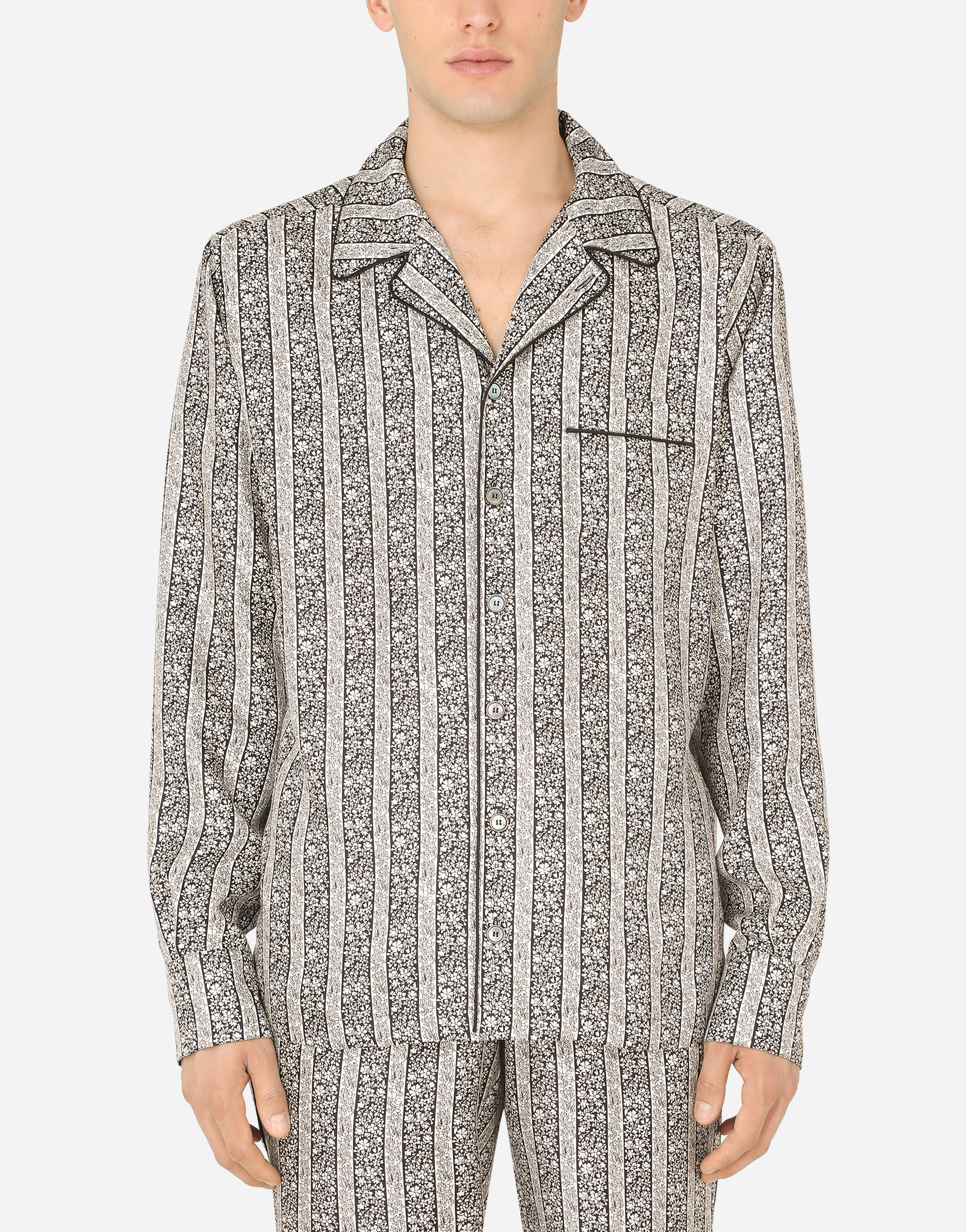 Floral-print silk pajama shirt in Multicolor