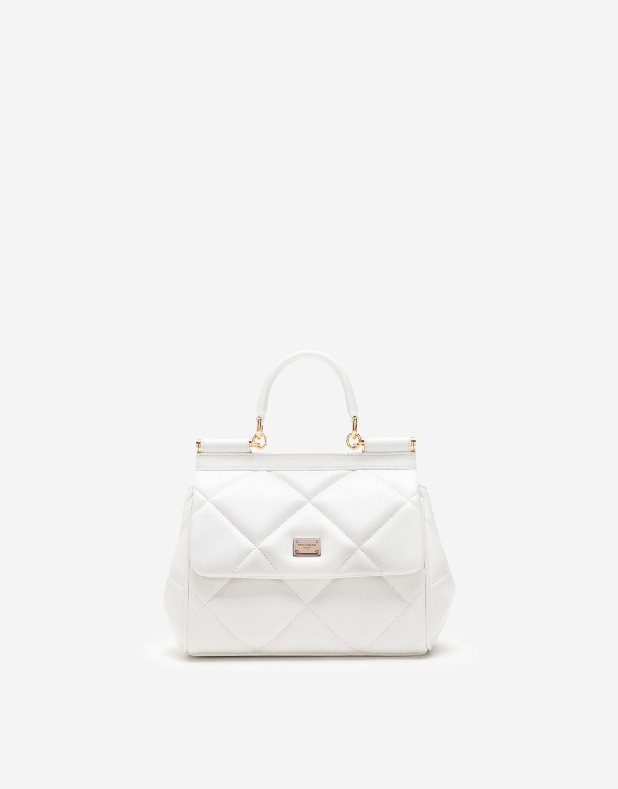 Small Sicily bag in quilted calfskin in White