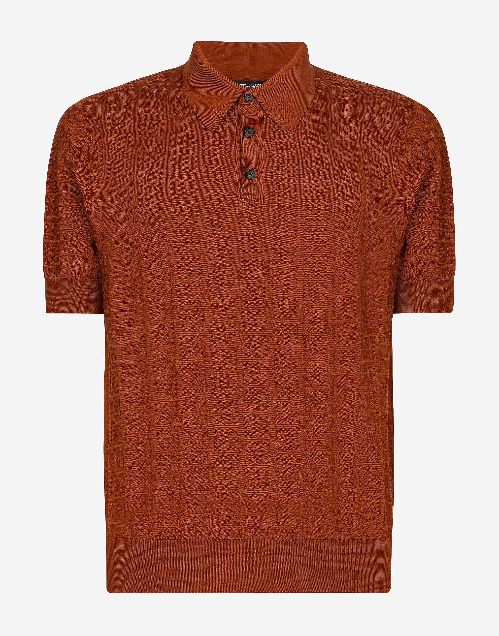 Silk jacquard polo-shirt with DG logo in Brown