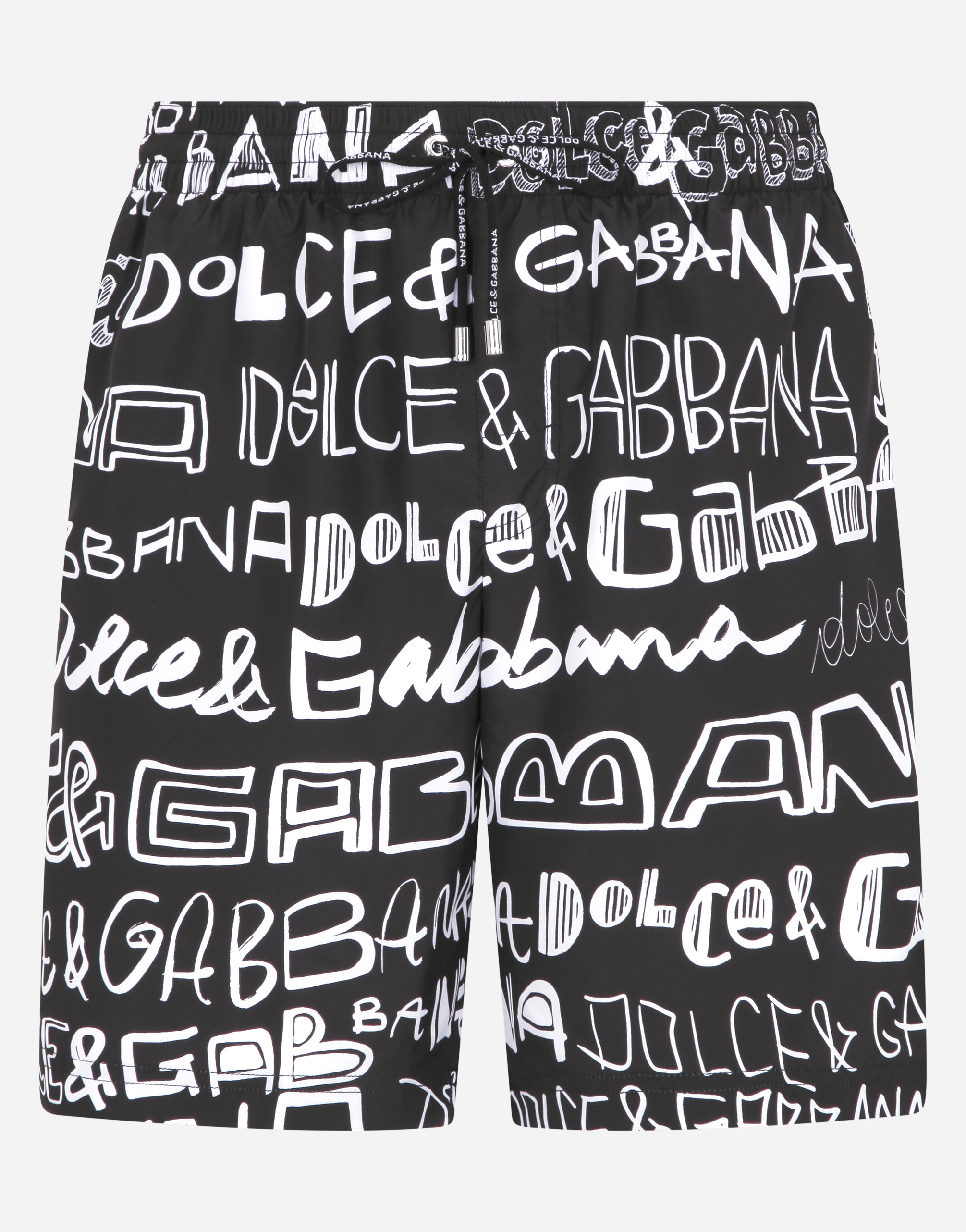 Mid-length swim trunks with all-over Dolce&Gabbana print in Multicolor
