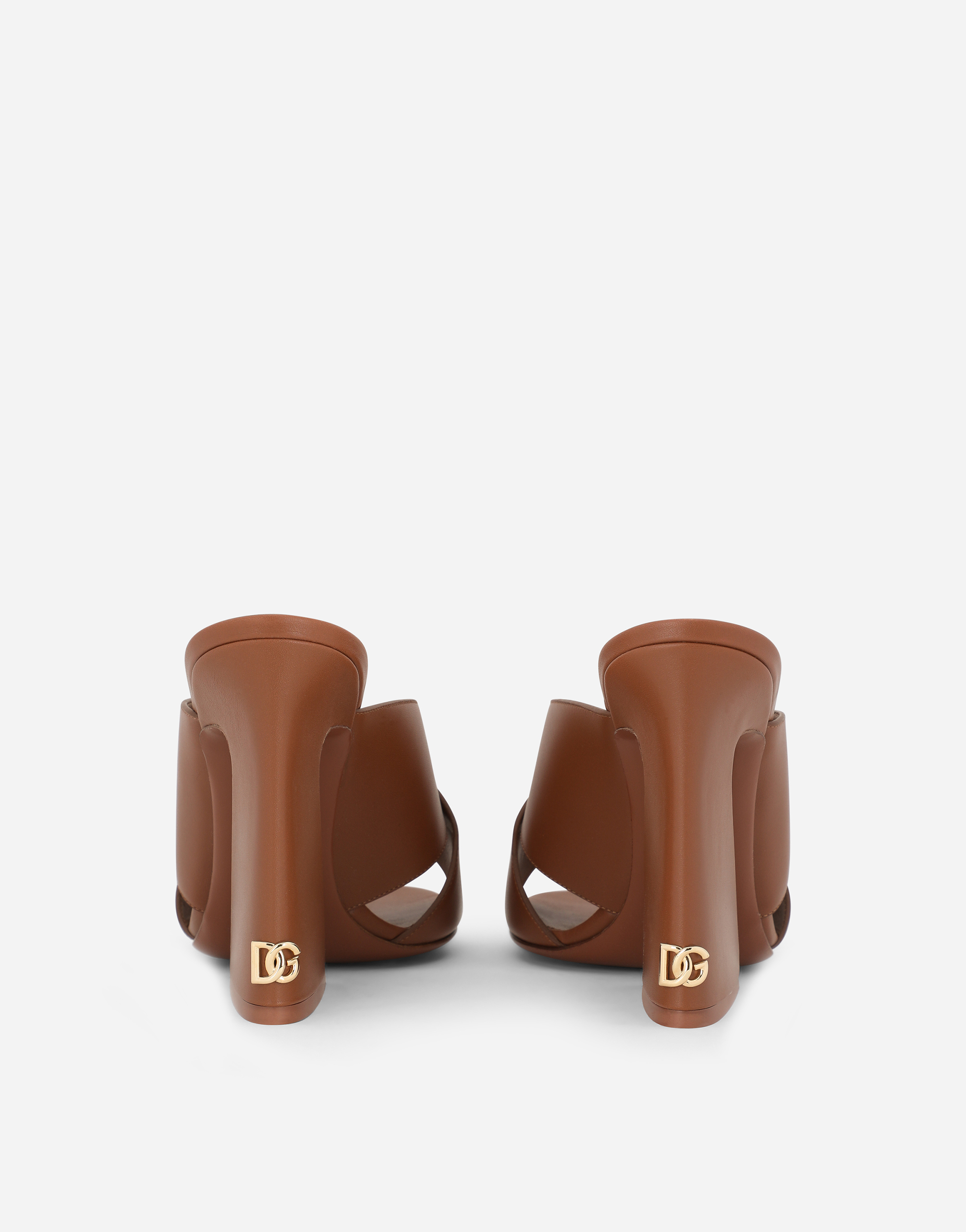 Calfskin mules with geometric heel