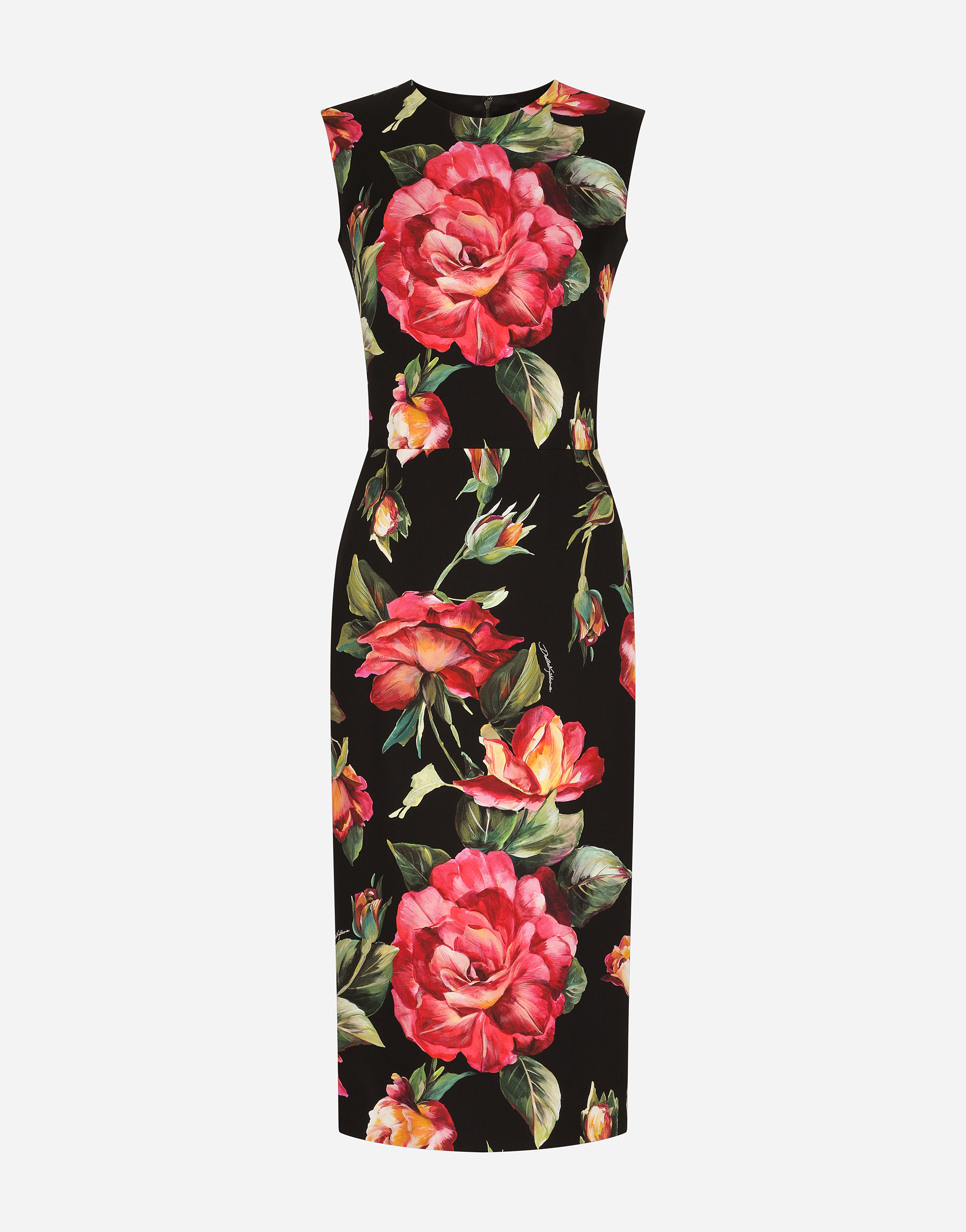 Rose-print charmeuse midi dress in Multicolor