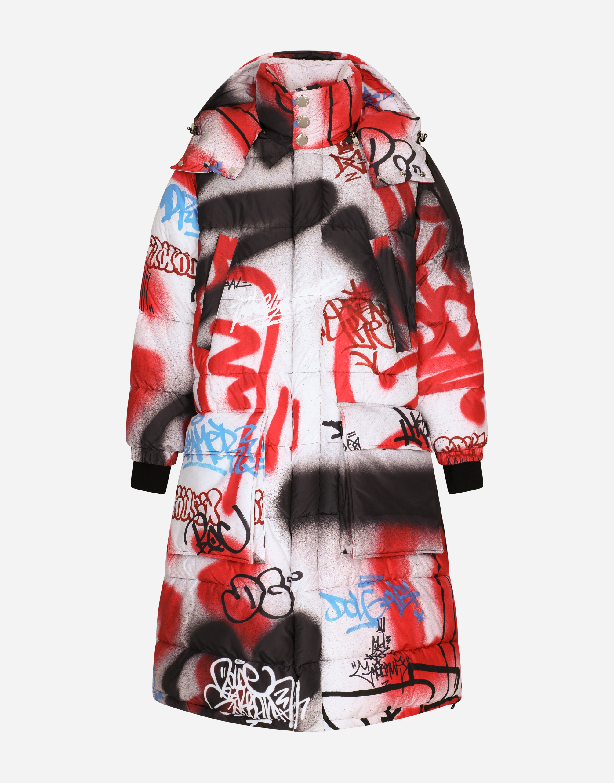 Long nylon jacket with spray-paint graffiti print in Multicolor