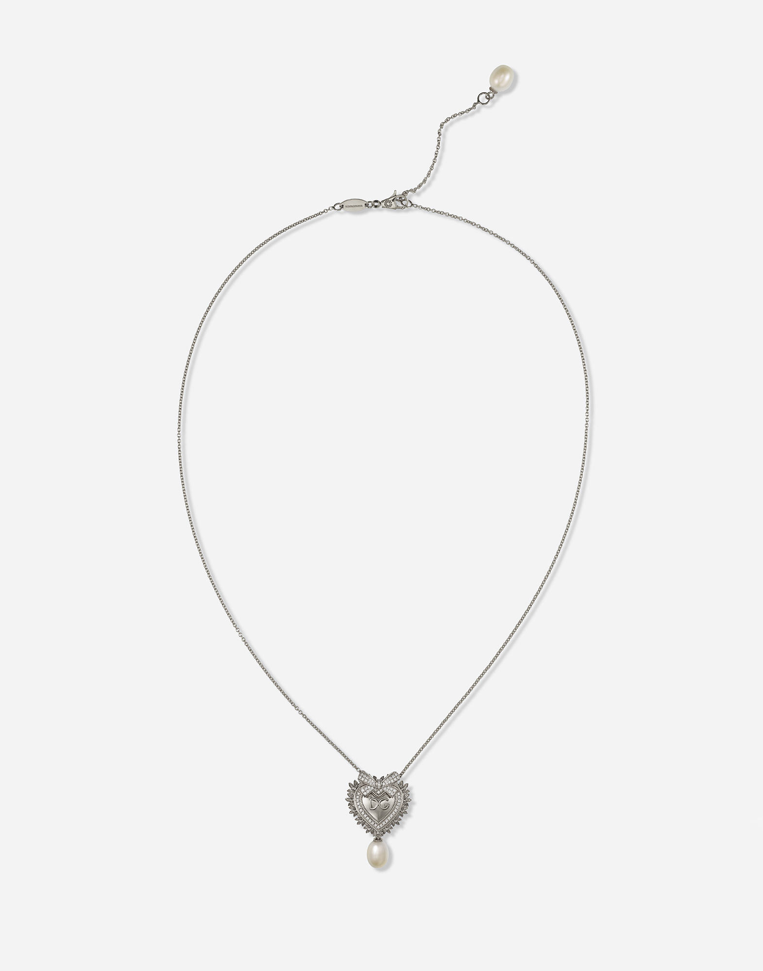 Devotion necklace in white gold with diamonds and pearls in White Gold