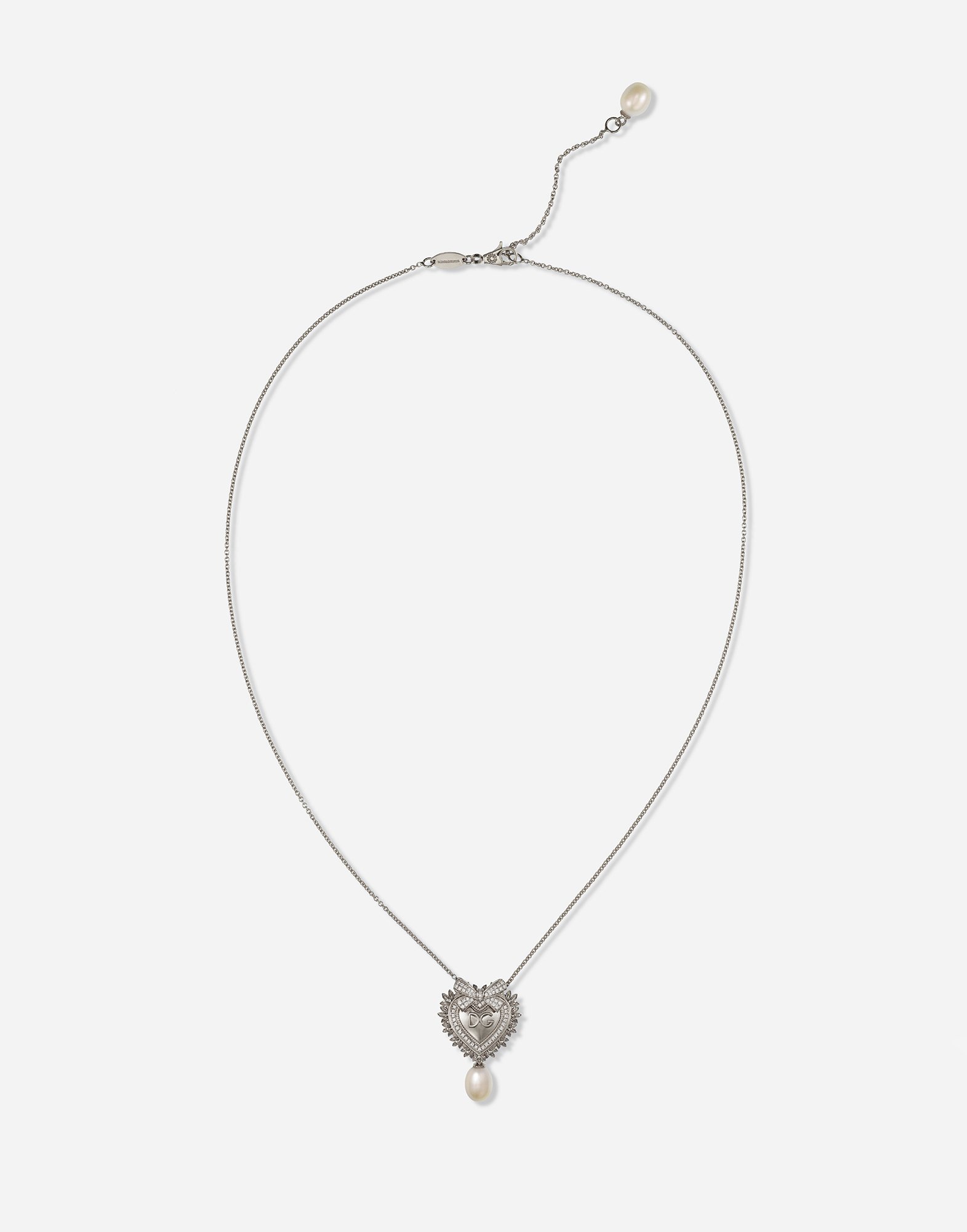 Devotion necklace in white gold with diamonds and pearls in White Gold