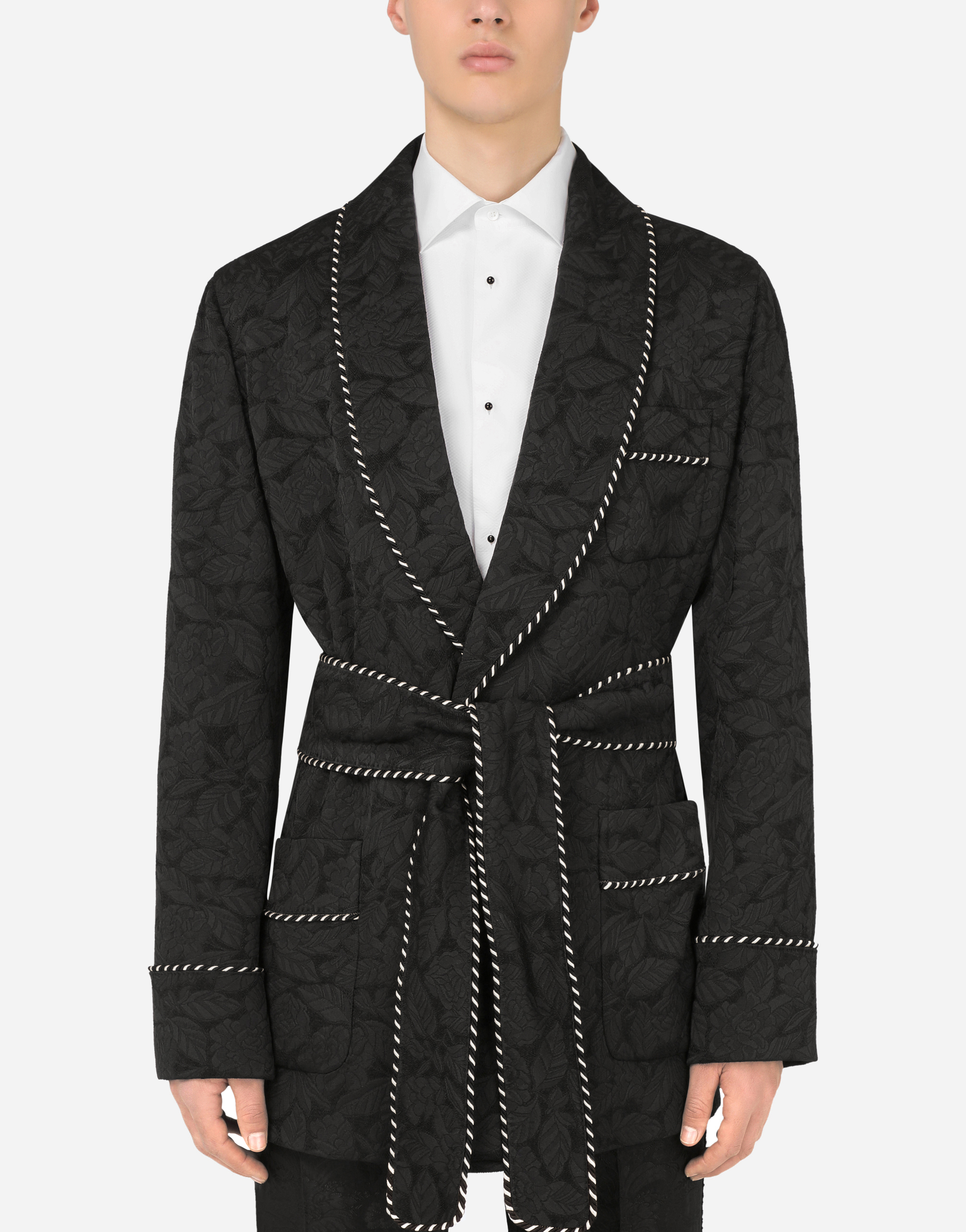 Dolce & Gabbana Floral Jacquard Robe Jacket In Black