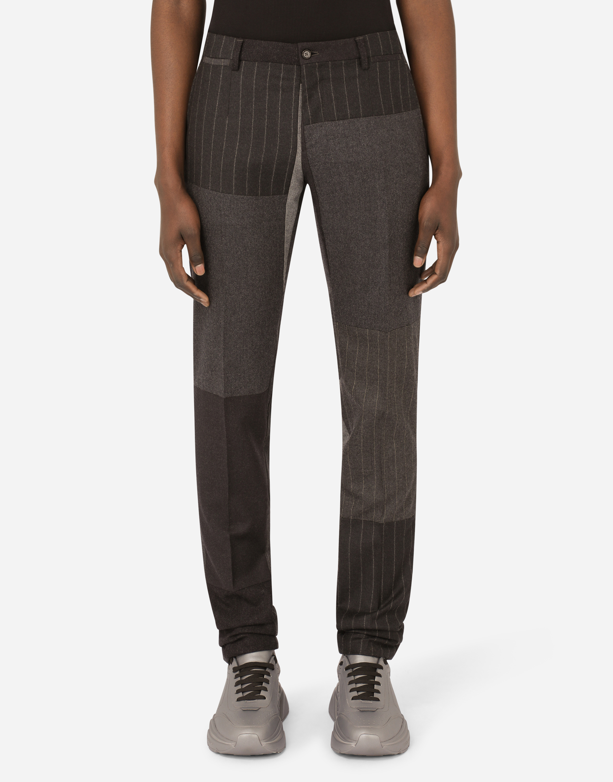 Tailored cashmere and wool patchwork pants in Multicolor