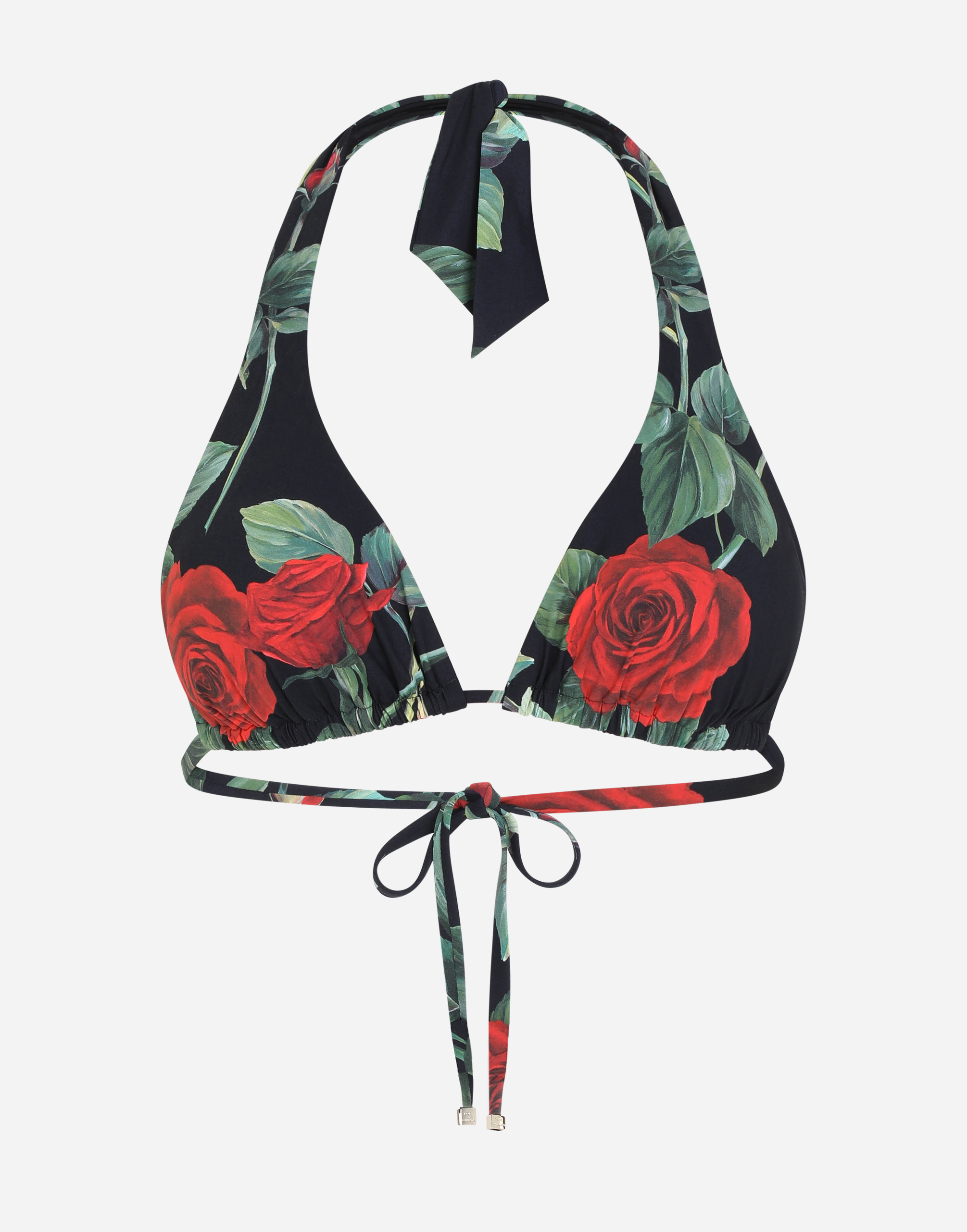 Rose-print padded triangle bikini top in Multicolor