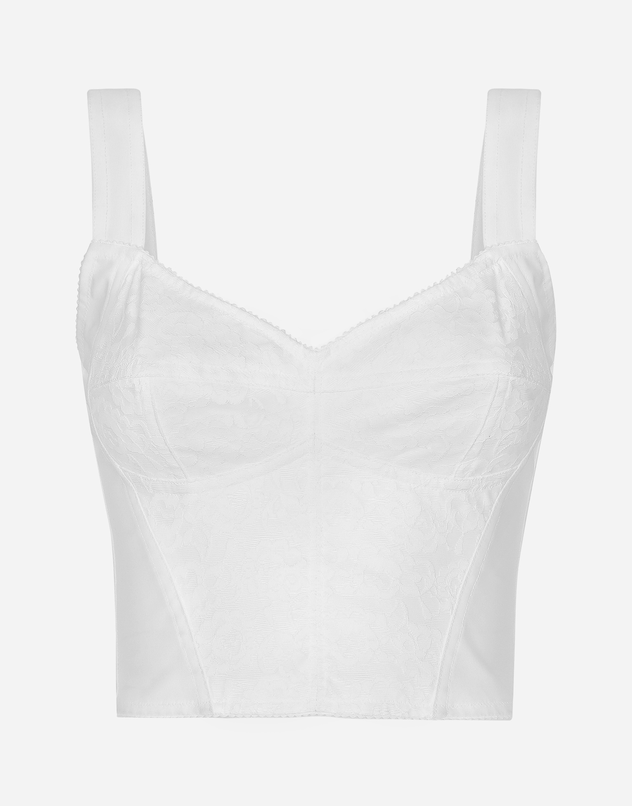 Shaper corset bustier top in jacquard and lace in White