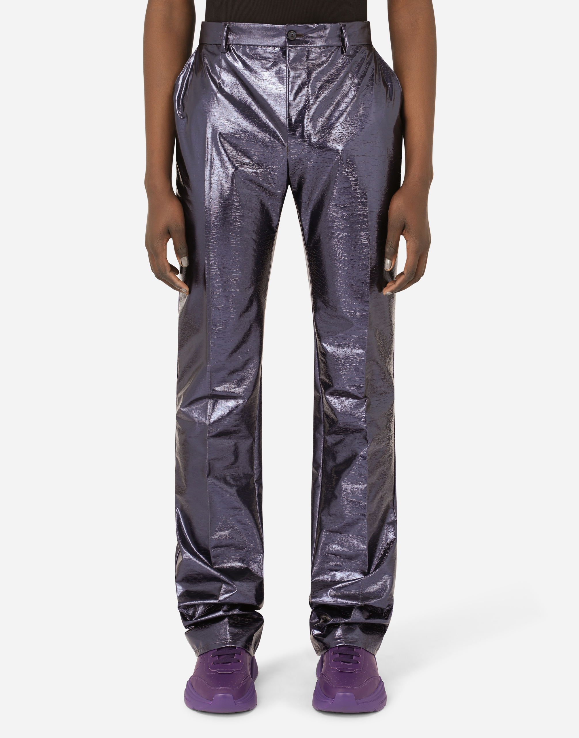 Laminated stretch technical fabric pants in Blue