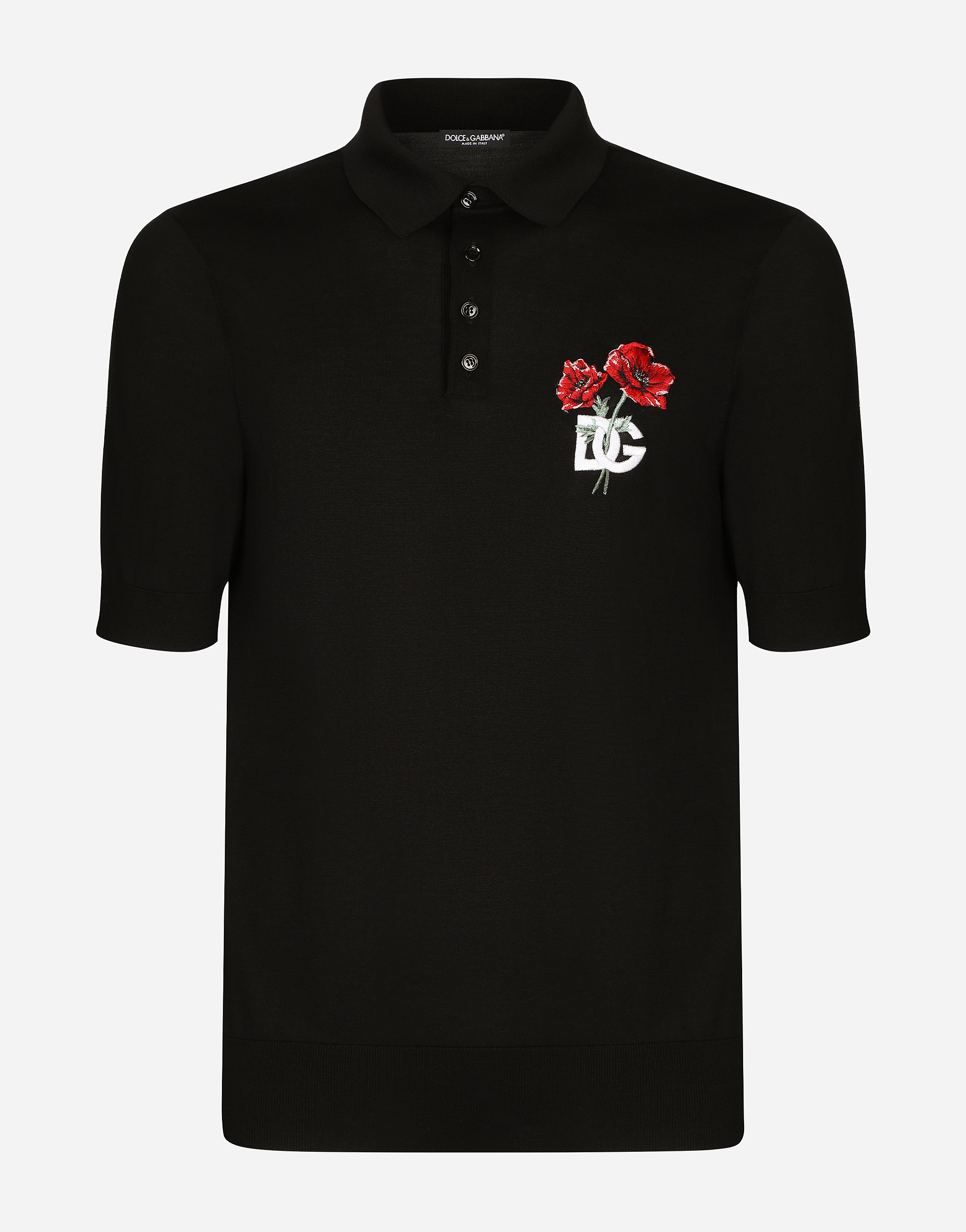 Wool polo-shirt with DG embroidery in Black