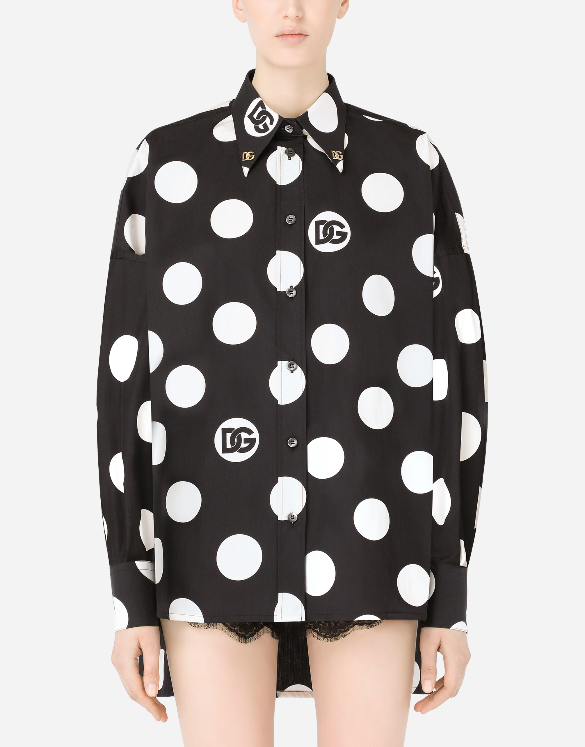 Poplin shirt with polka-dot print and DG embellishment in Multicolor