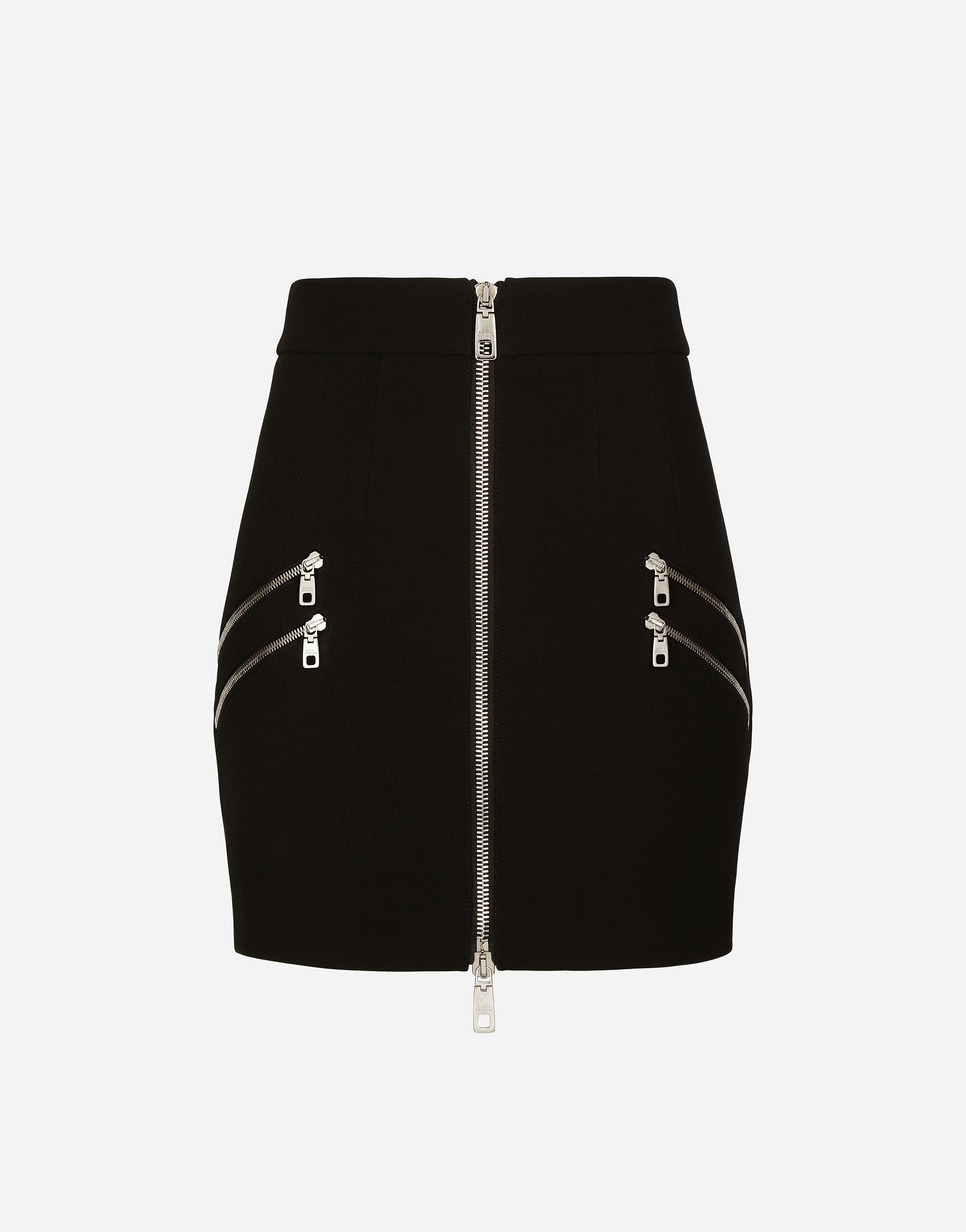 Short wool skirt with zipper in Black