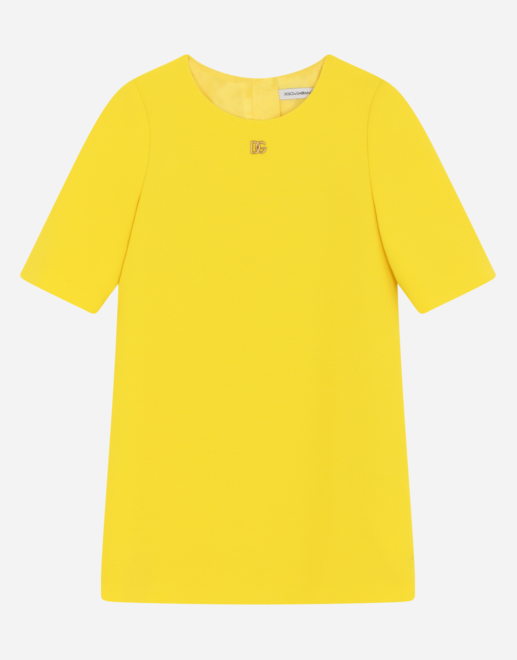 Short cady dress with metal DG logo in Yellow