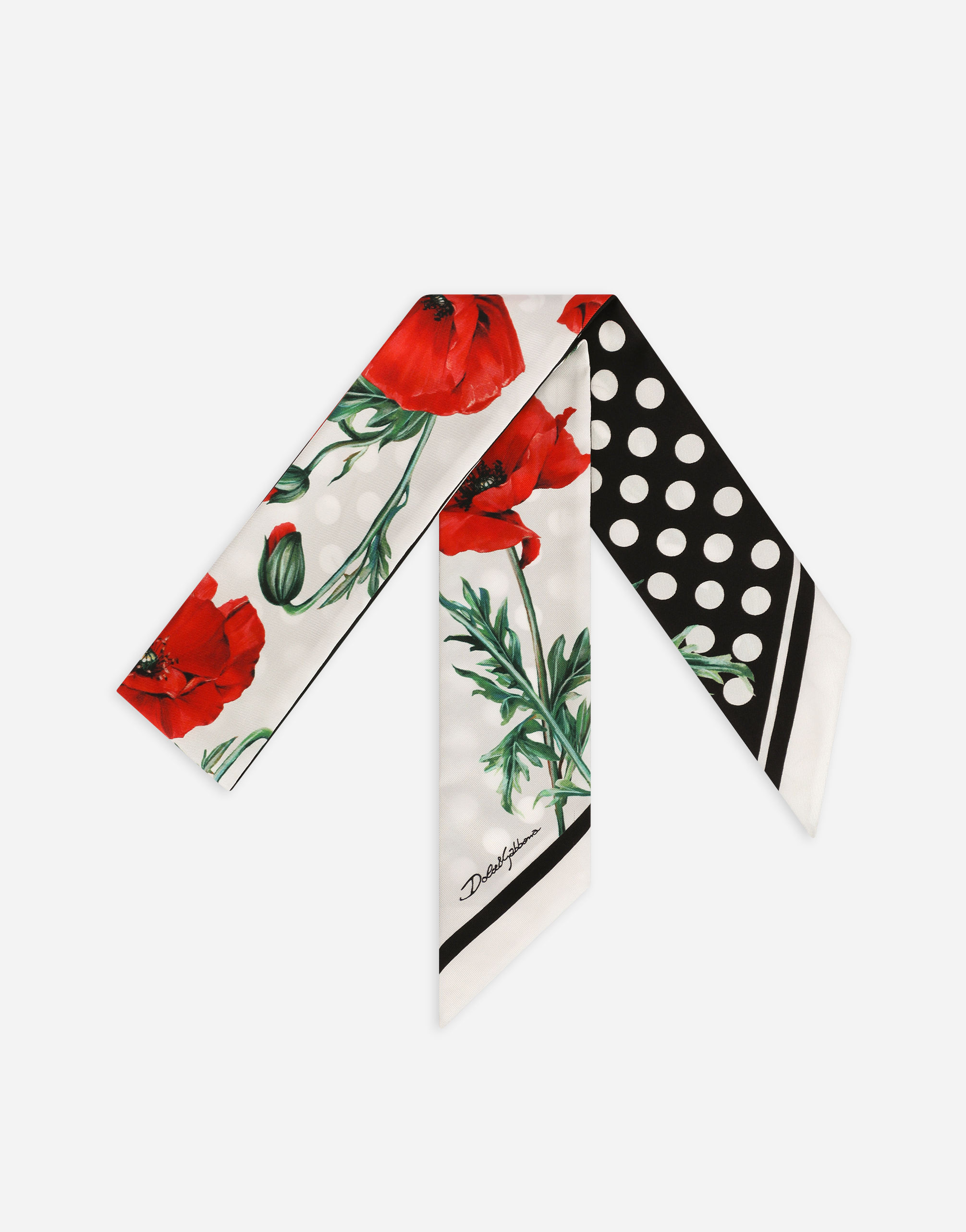 Poppy-print twill headscarf in Multicolor