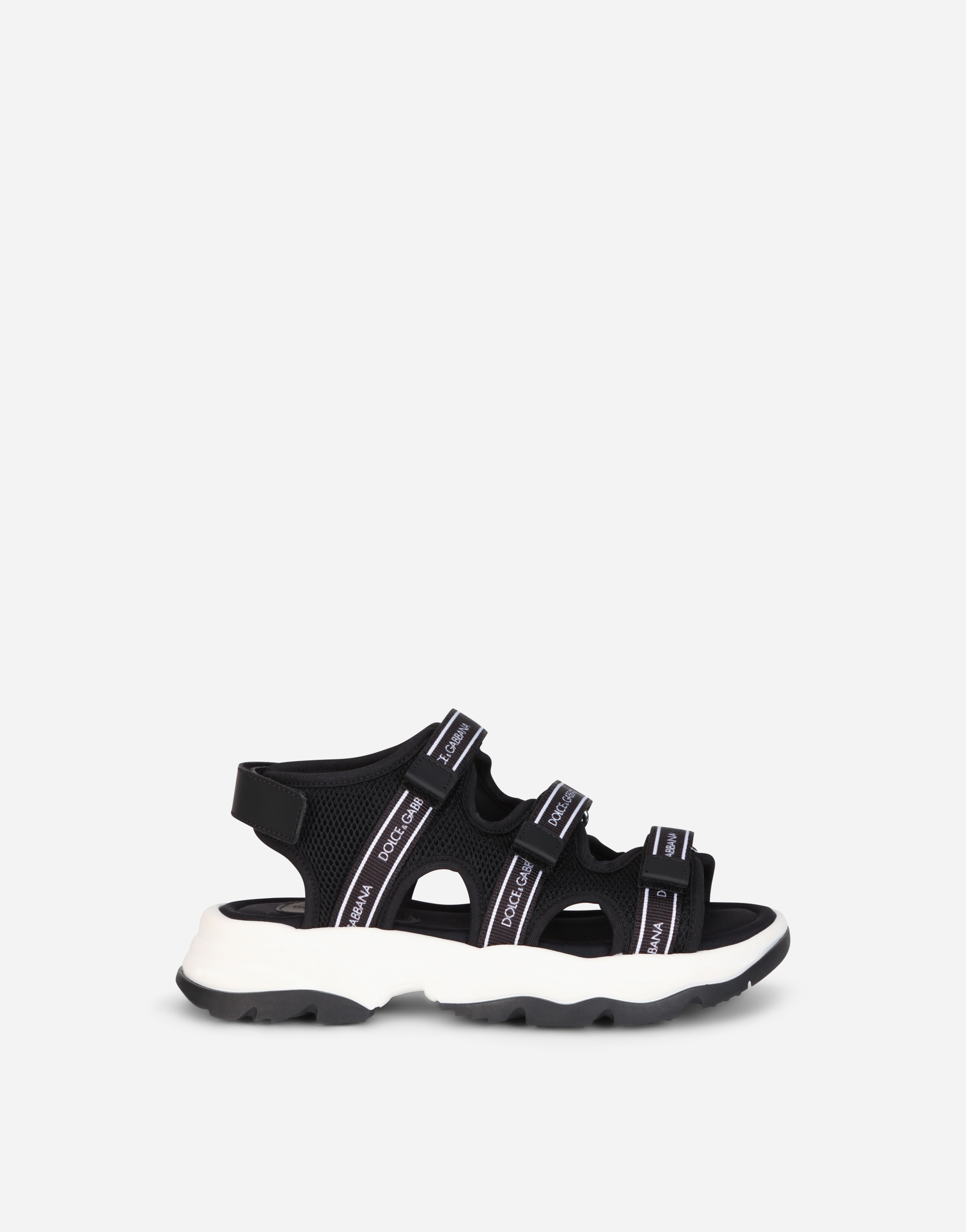 Mesh trekking sandals with jacquard logo in Black/White