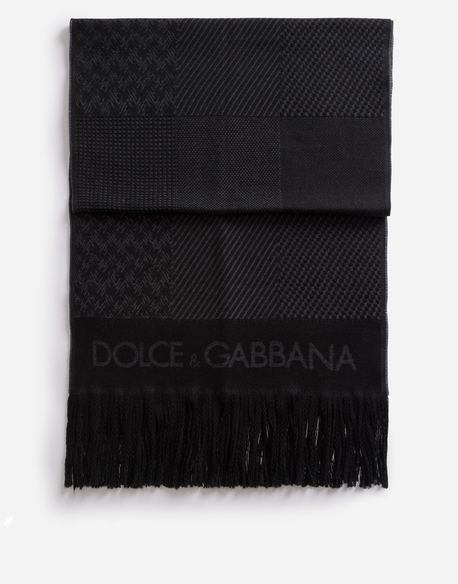 Patchwork wool scarf in black