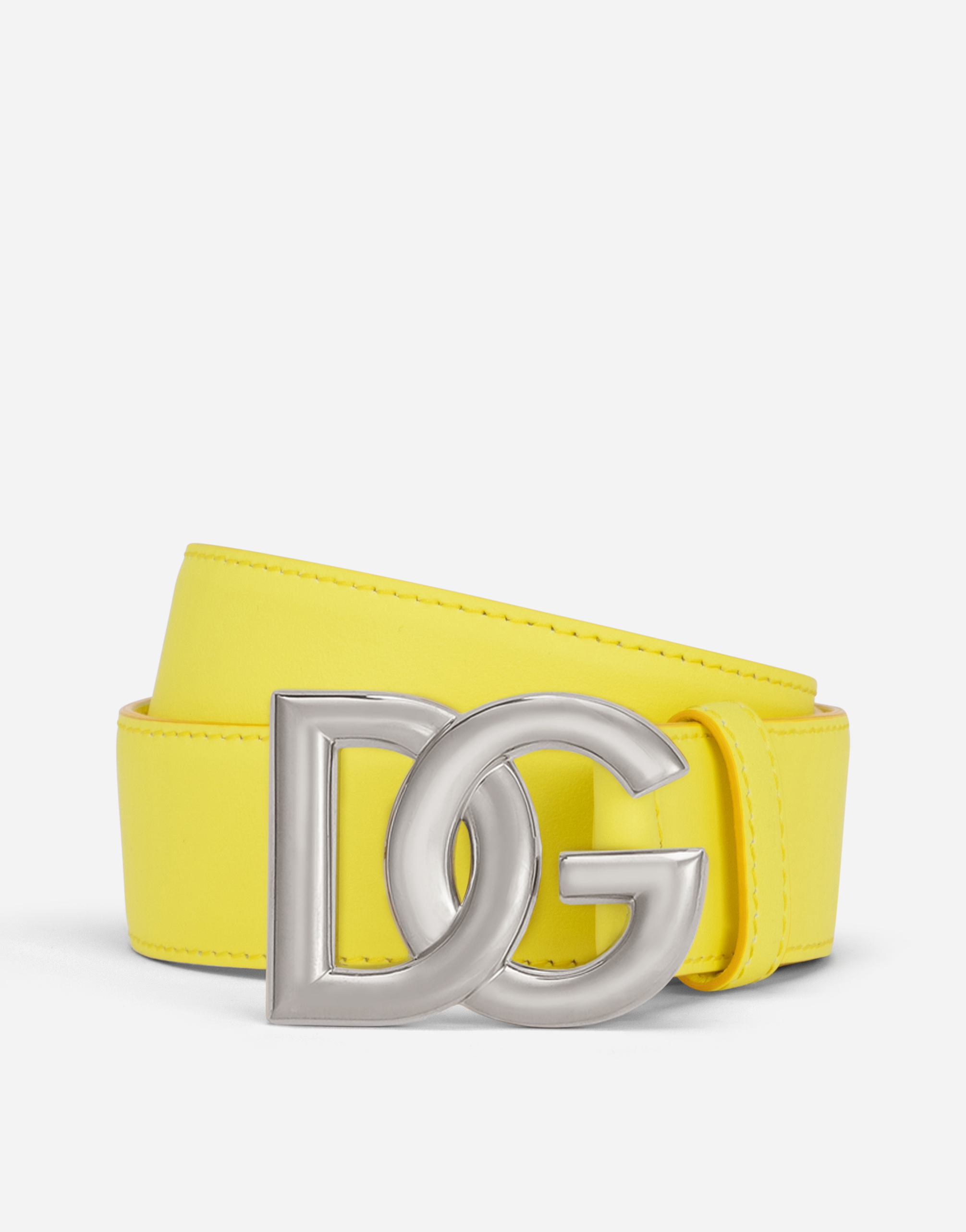 Calfskin belt with DG logo in Yellow