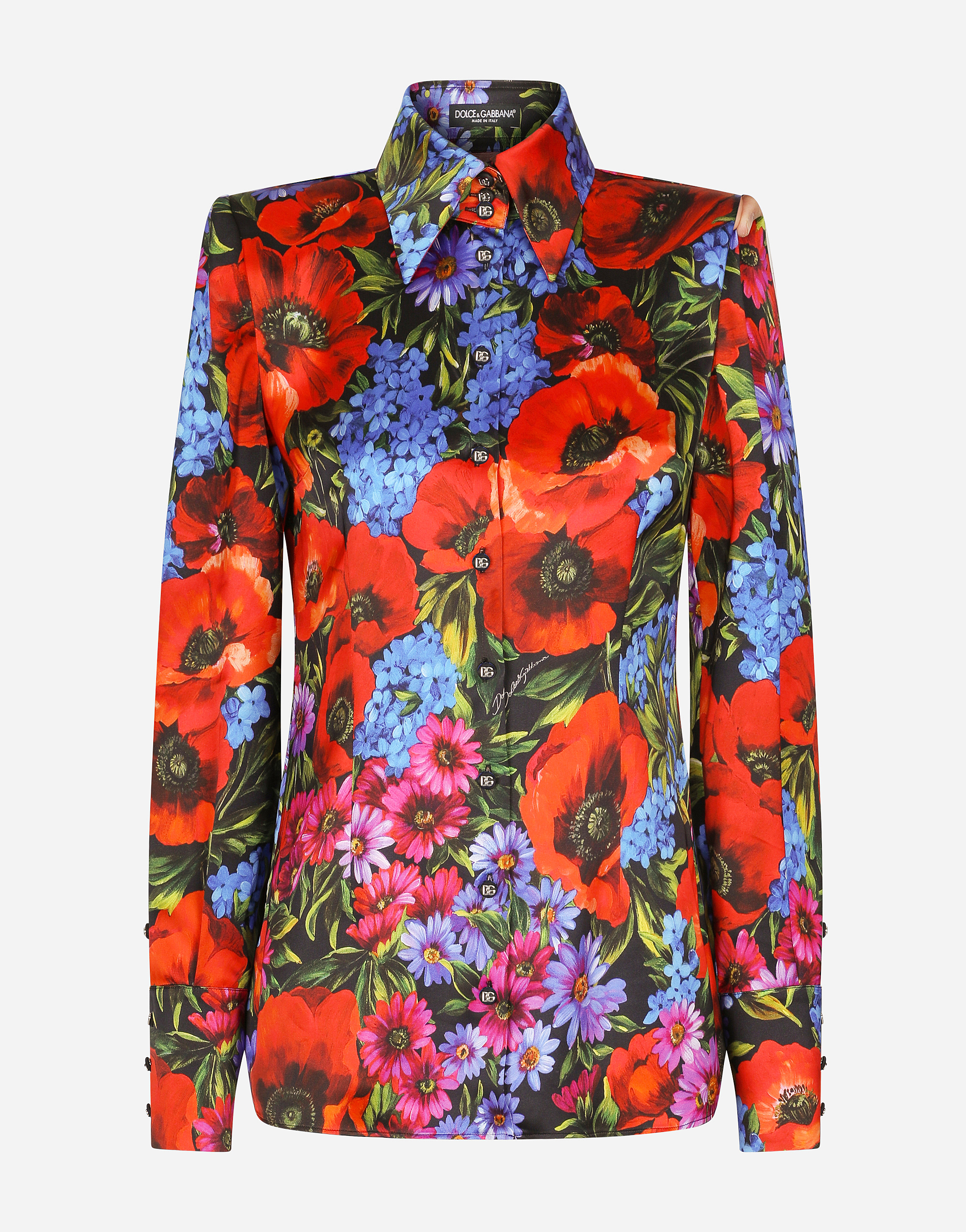Meadow-print satin shirt in Multicolor