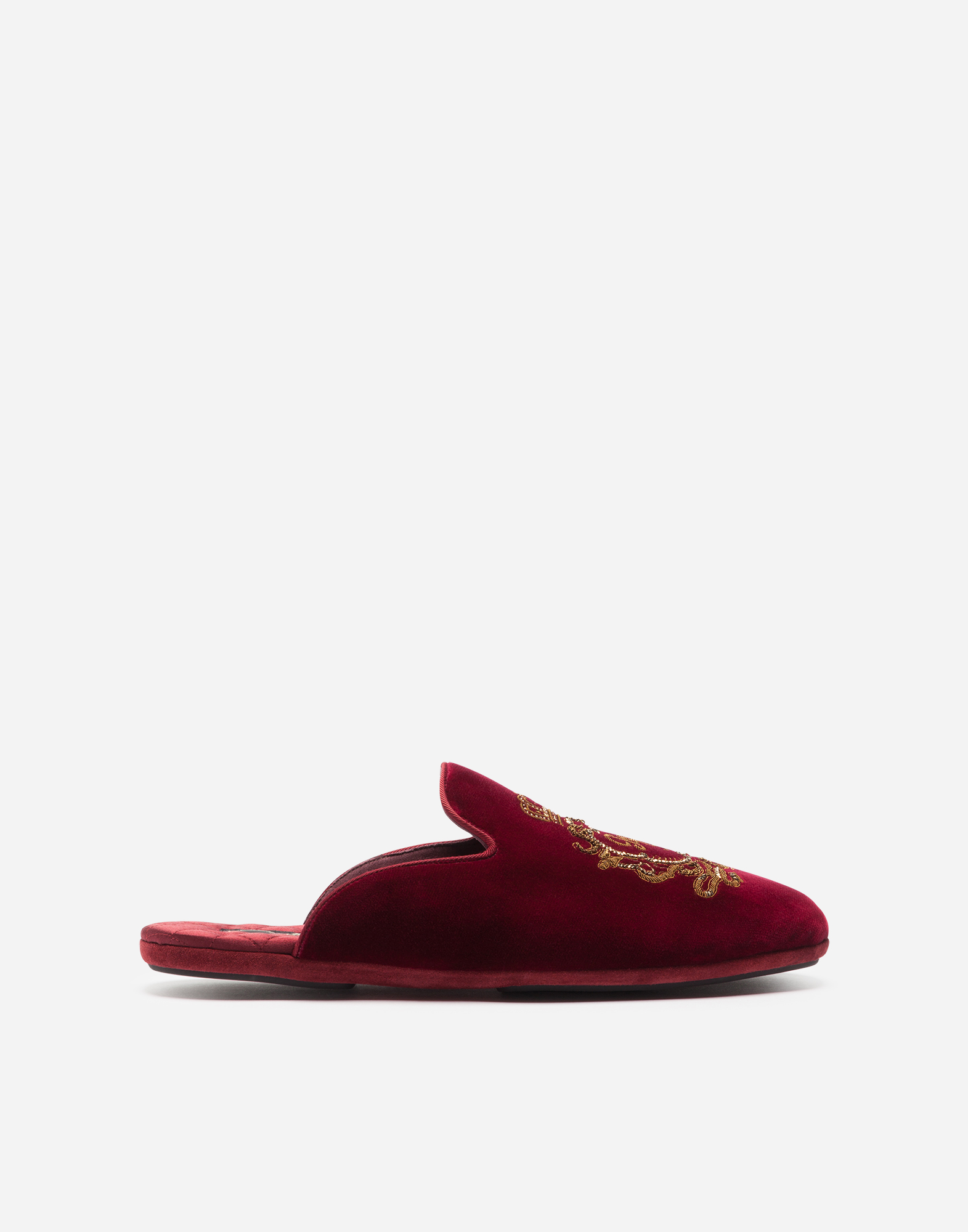 Velvet slippers with embroidery in Bordeaux