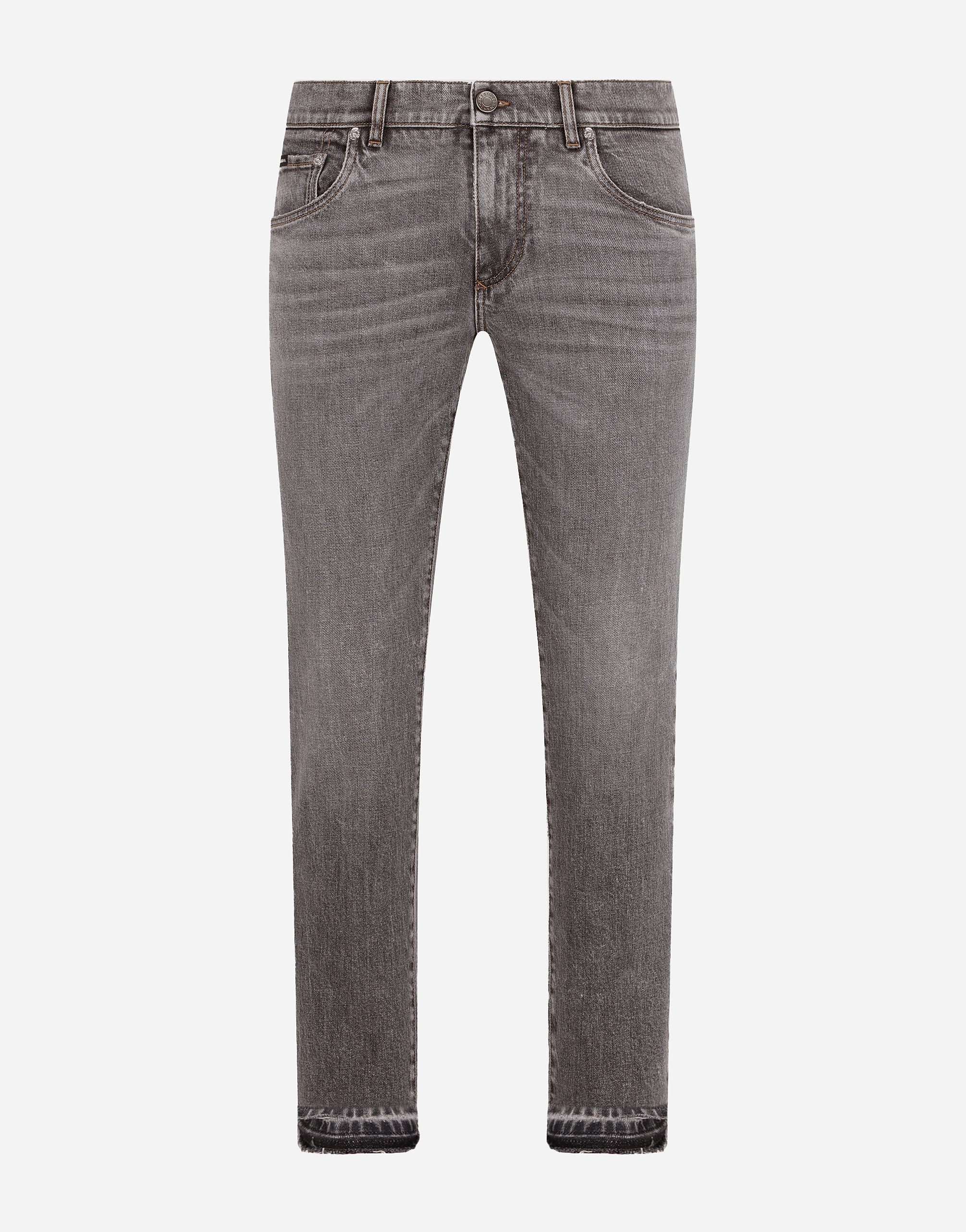 Light blue skinny stretch jeans with frayed turn-ups in Grey