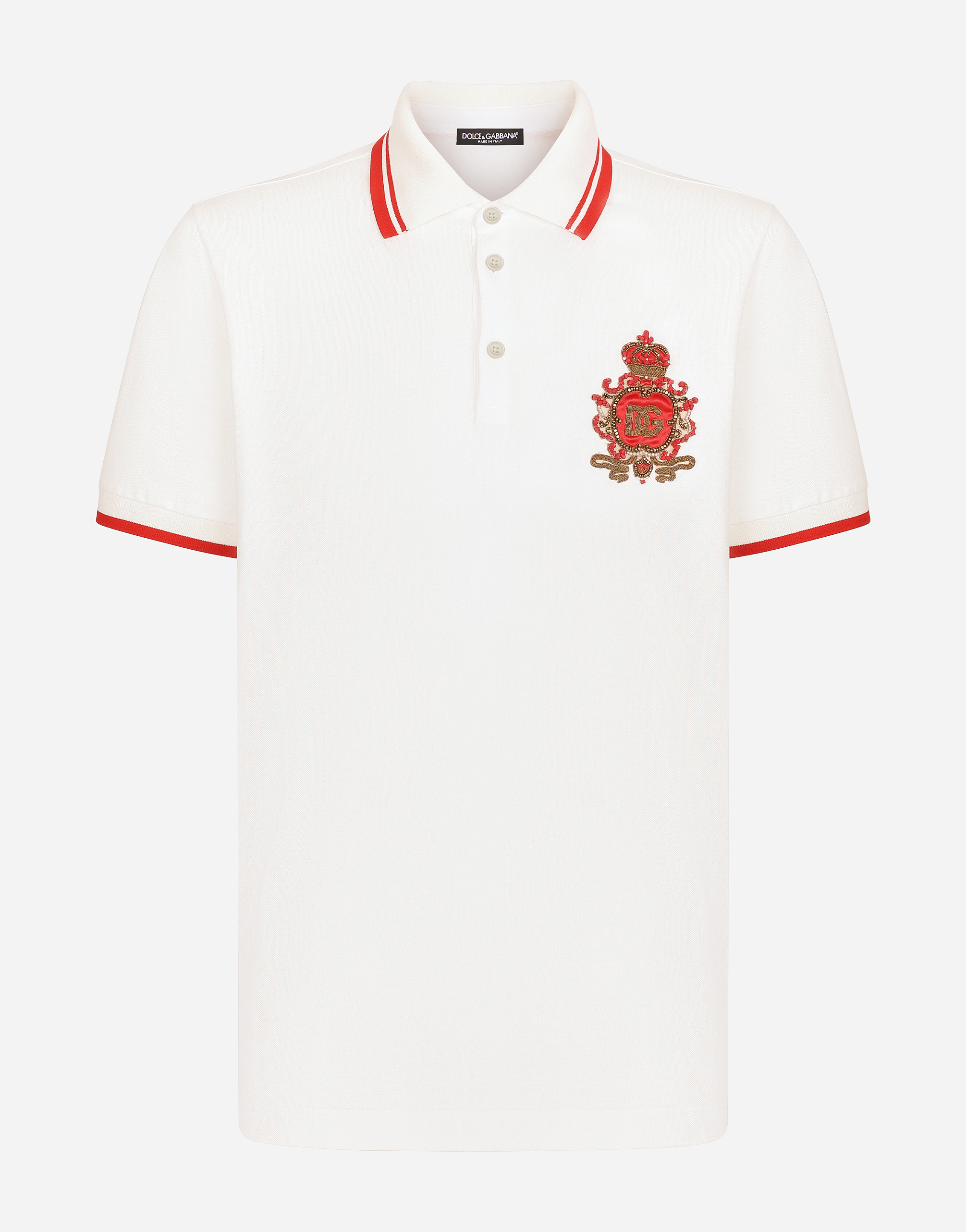 Cotton piqué polo-shirt with heraldic patch in White