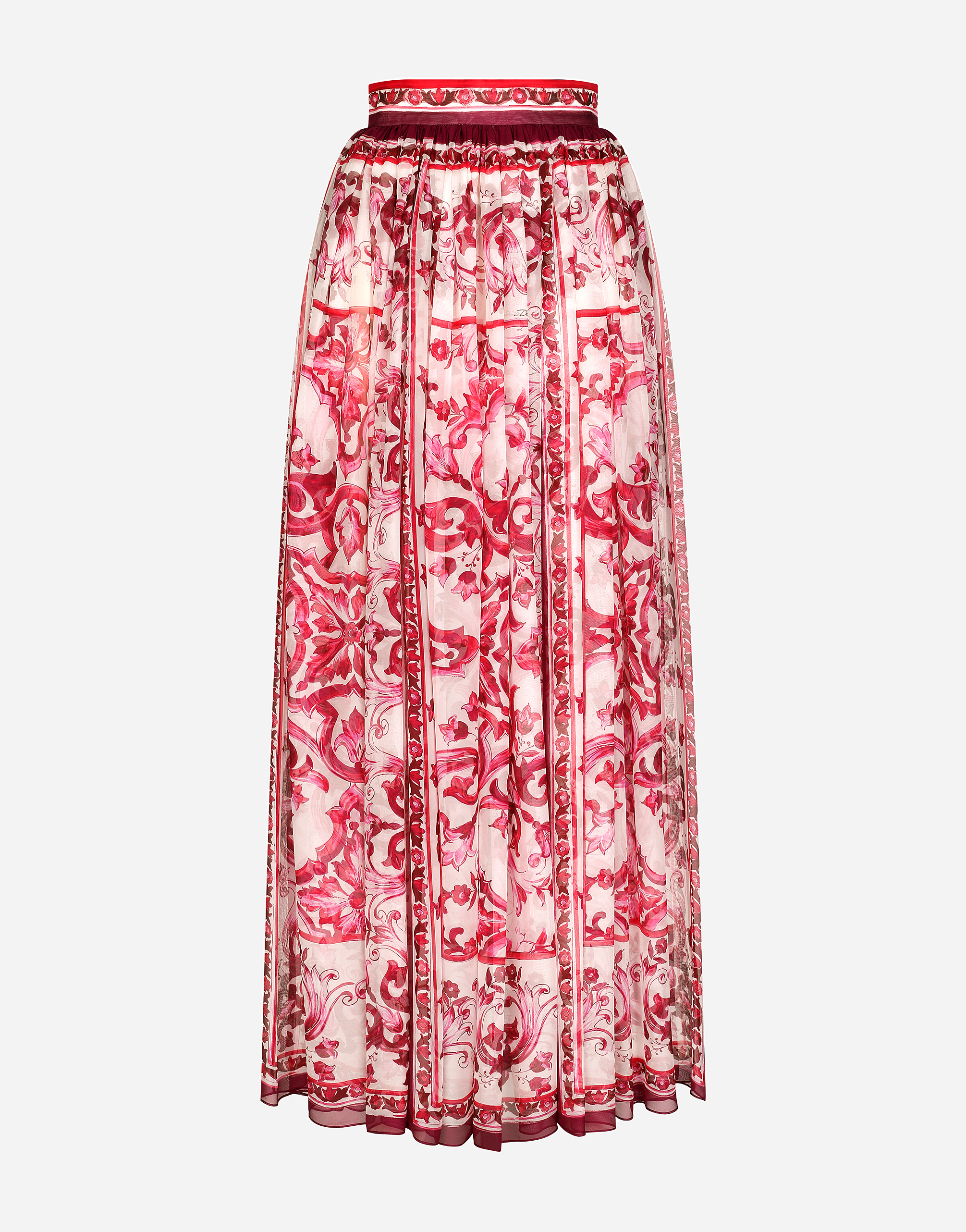 Long Majolica-print chiffon skirt in Multicolor